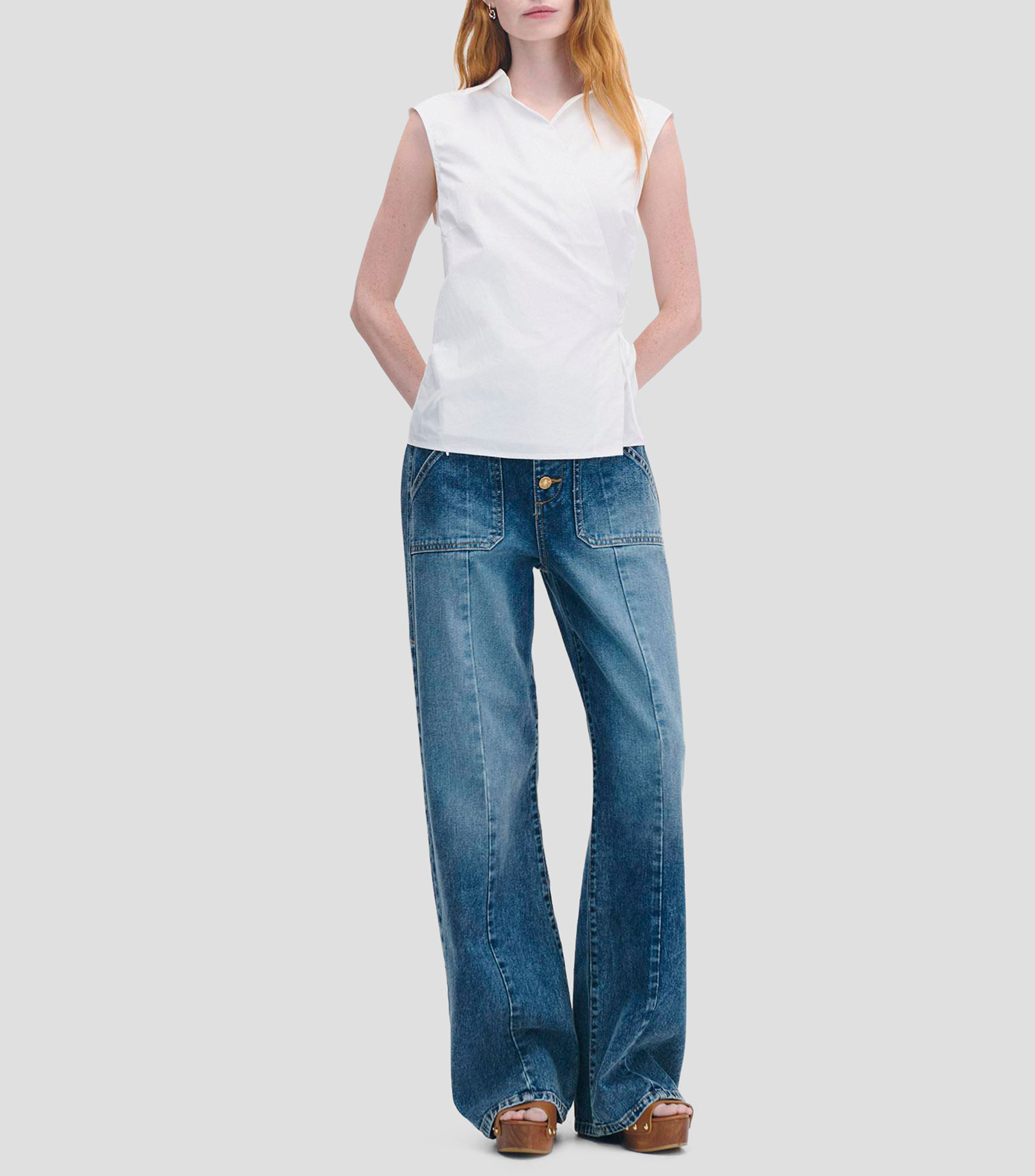 Blusa Envolvente Blanca Cuello Camisero Mujer