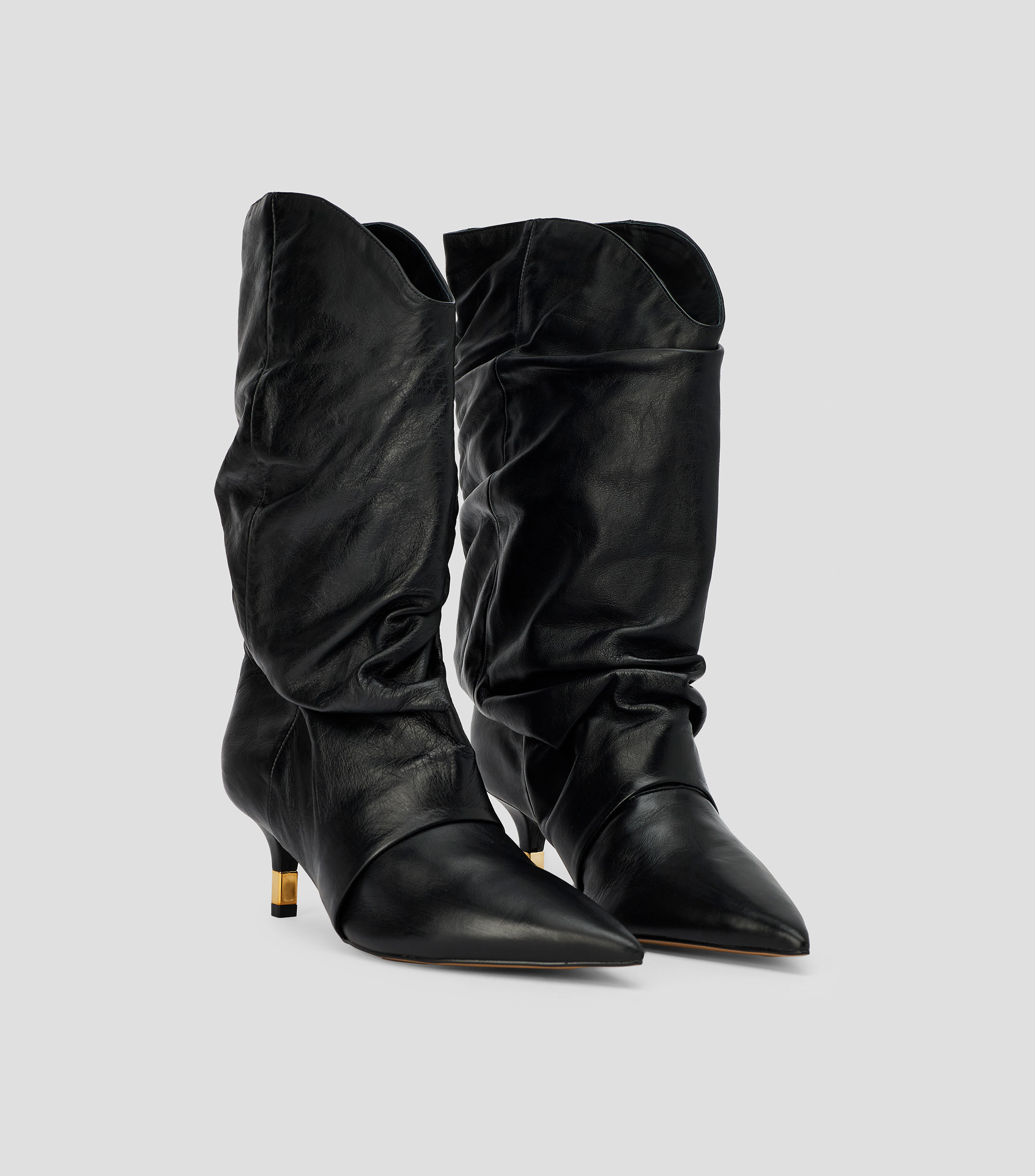 Botas medias de tacón bajo delgado en piel Mujer
