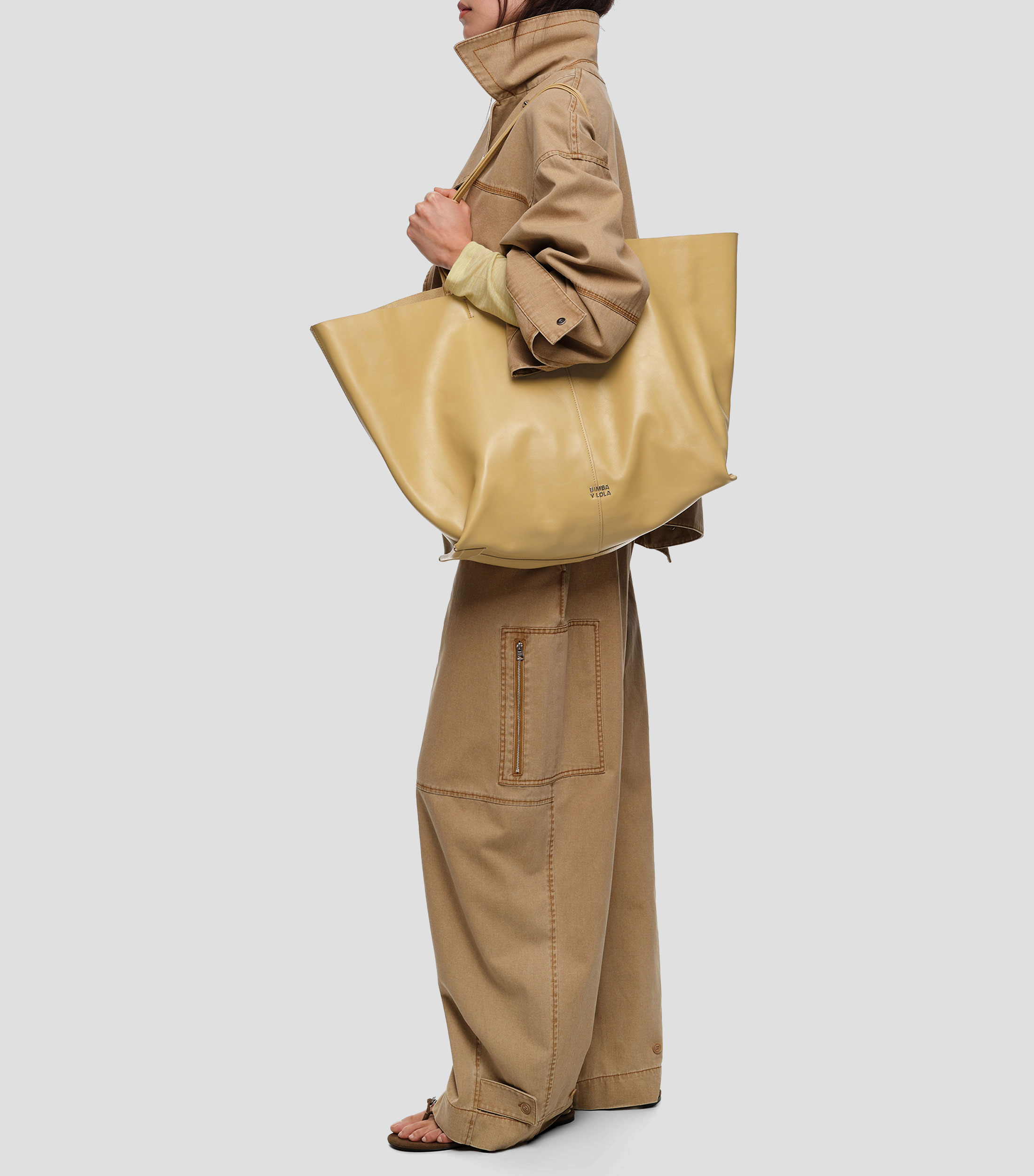 Bolsa tote en piel lisa Mujer