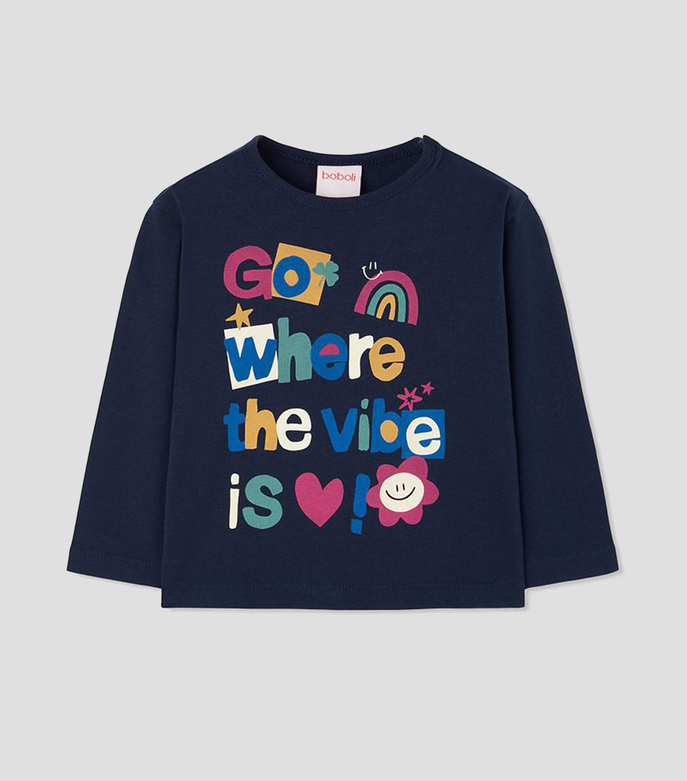 Playera de cuello redondo con manga larga estampada Niña
