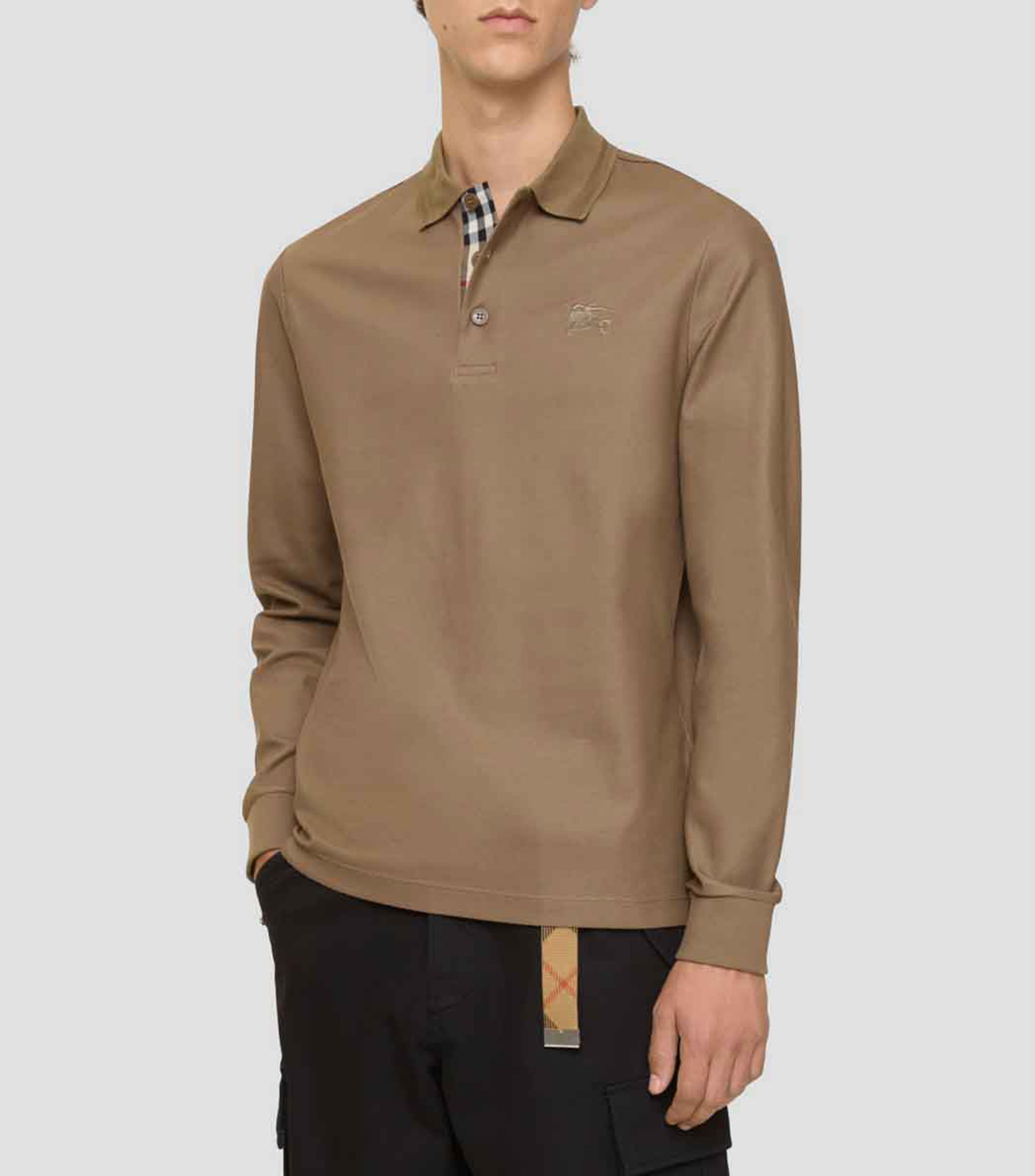 Playera tipo polo manga larga liso Hombre