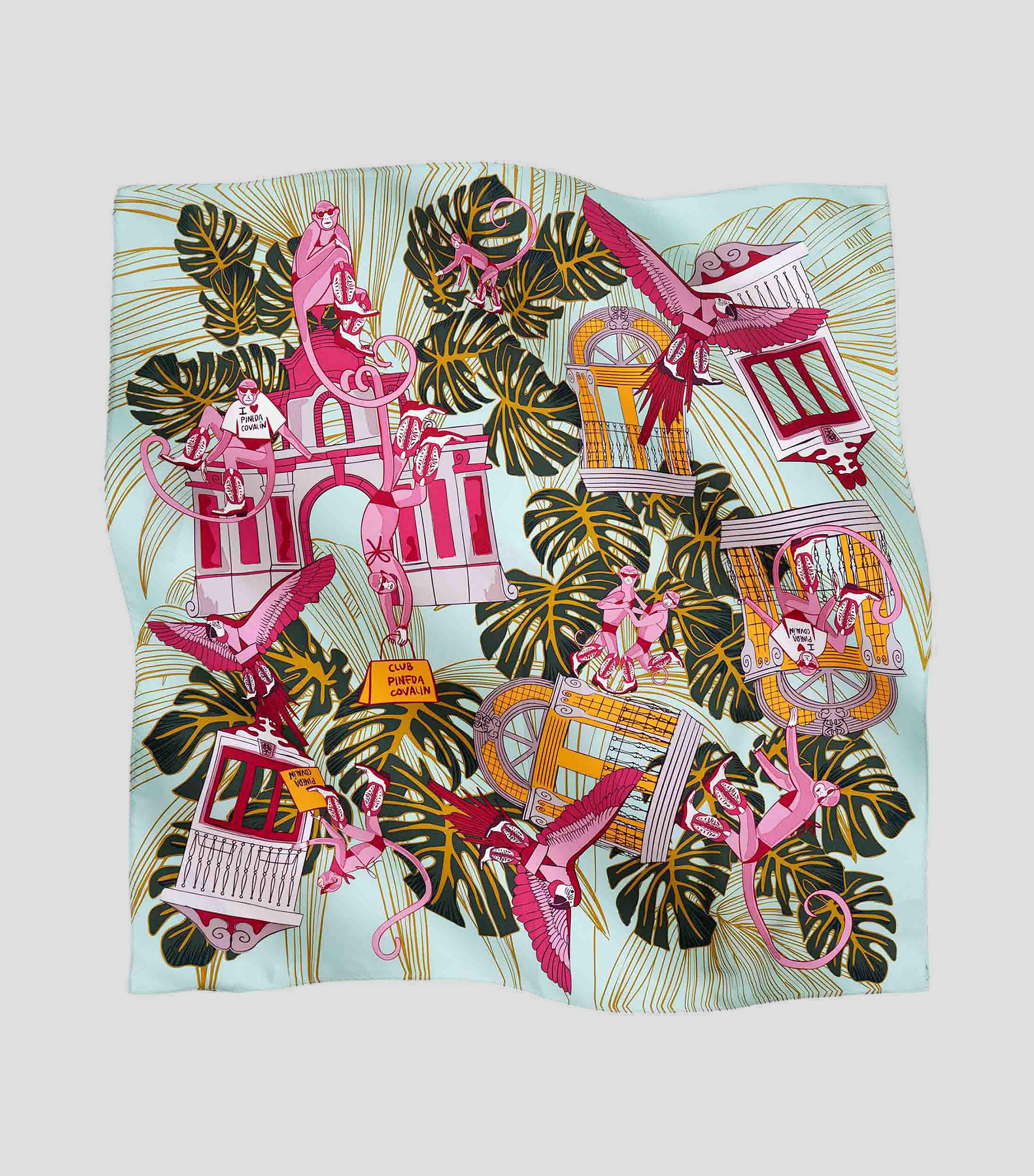 Mascada en seda multicolor estampada Mujer