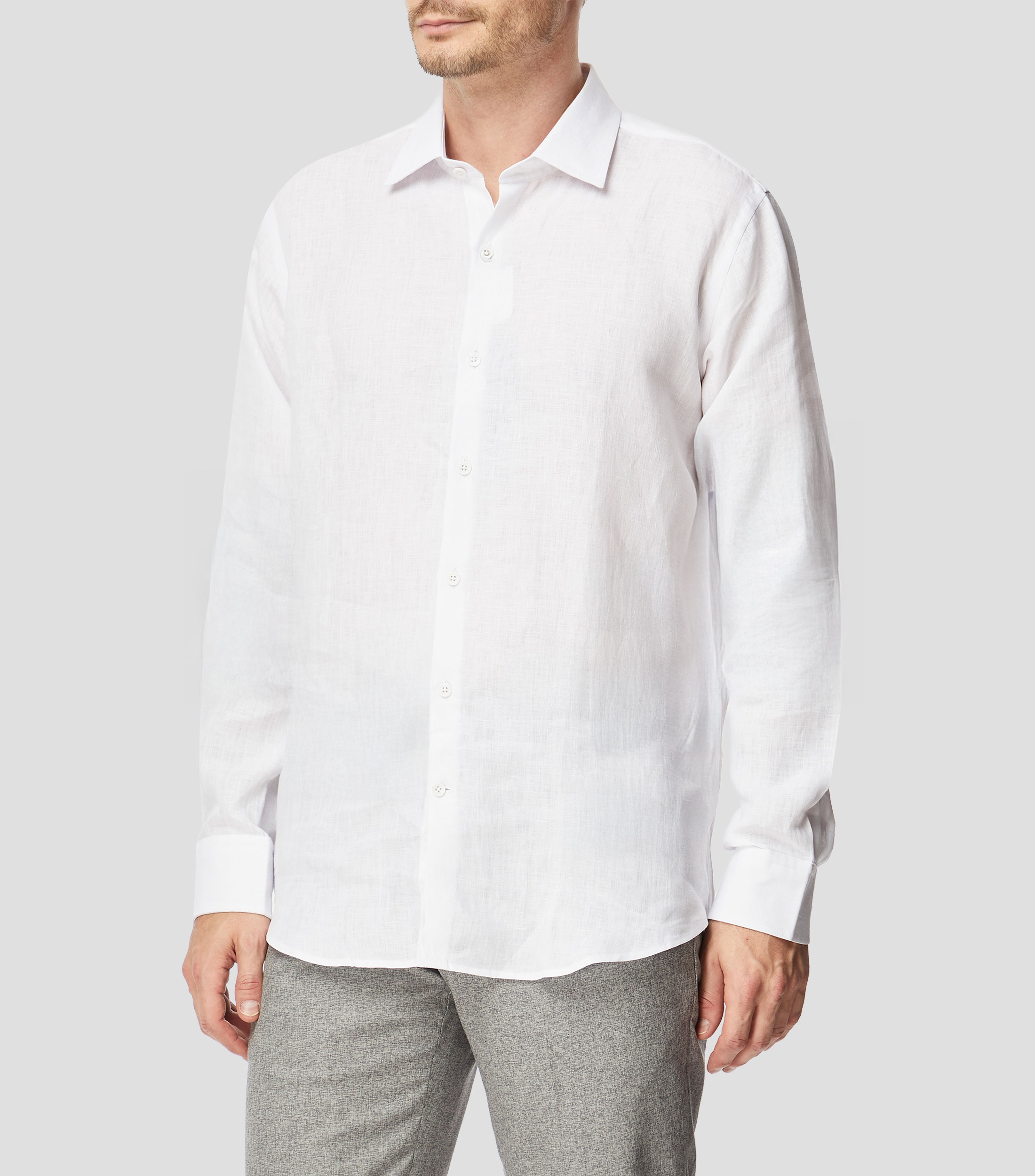 Camisa lisa de lino con manga larga Hombre