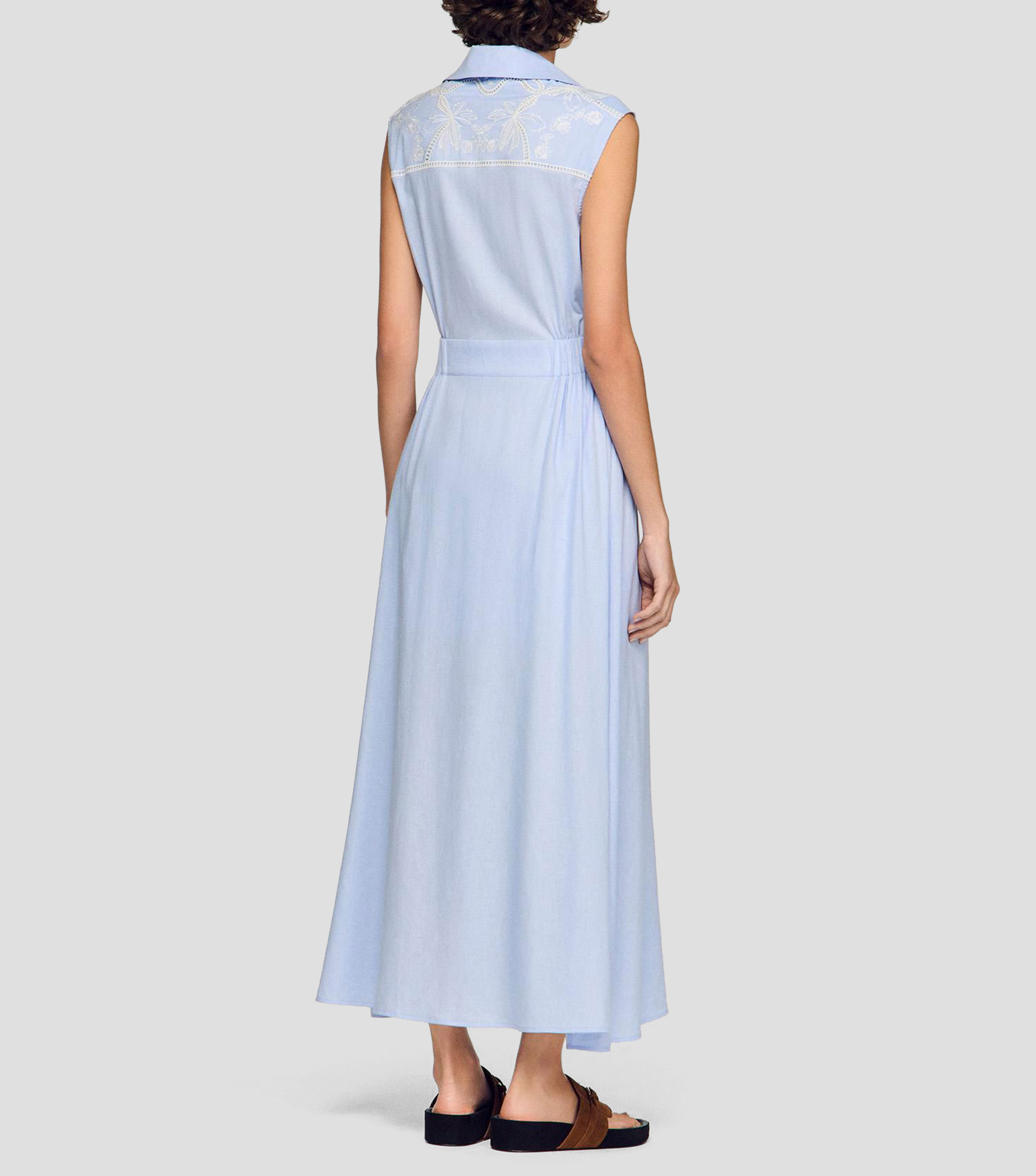 Vestido camisero largo con bordado Mujer
