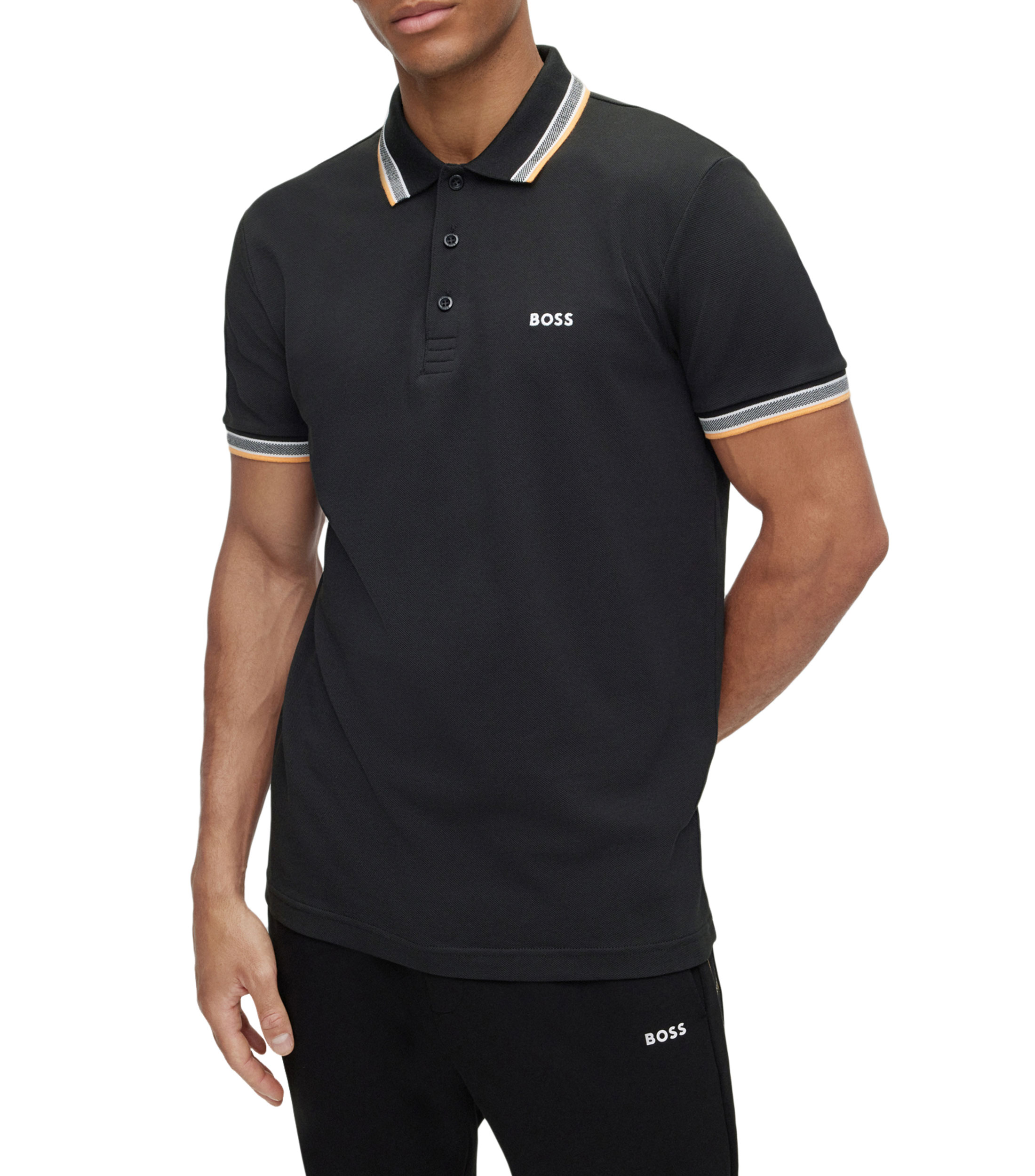 BOSS - Camiseta de algodón con cuello redondo y logo - Negro