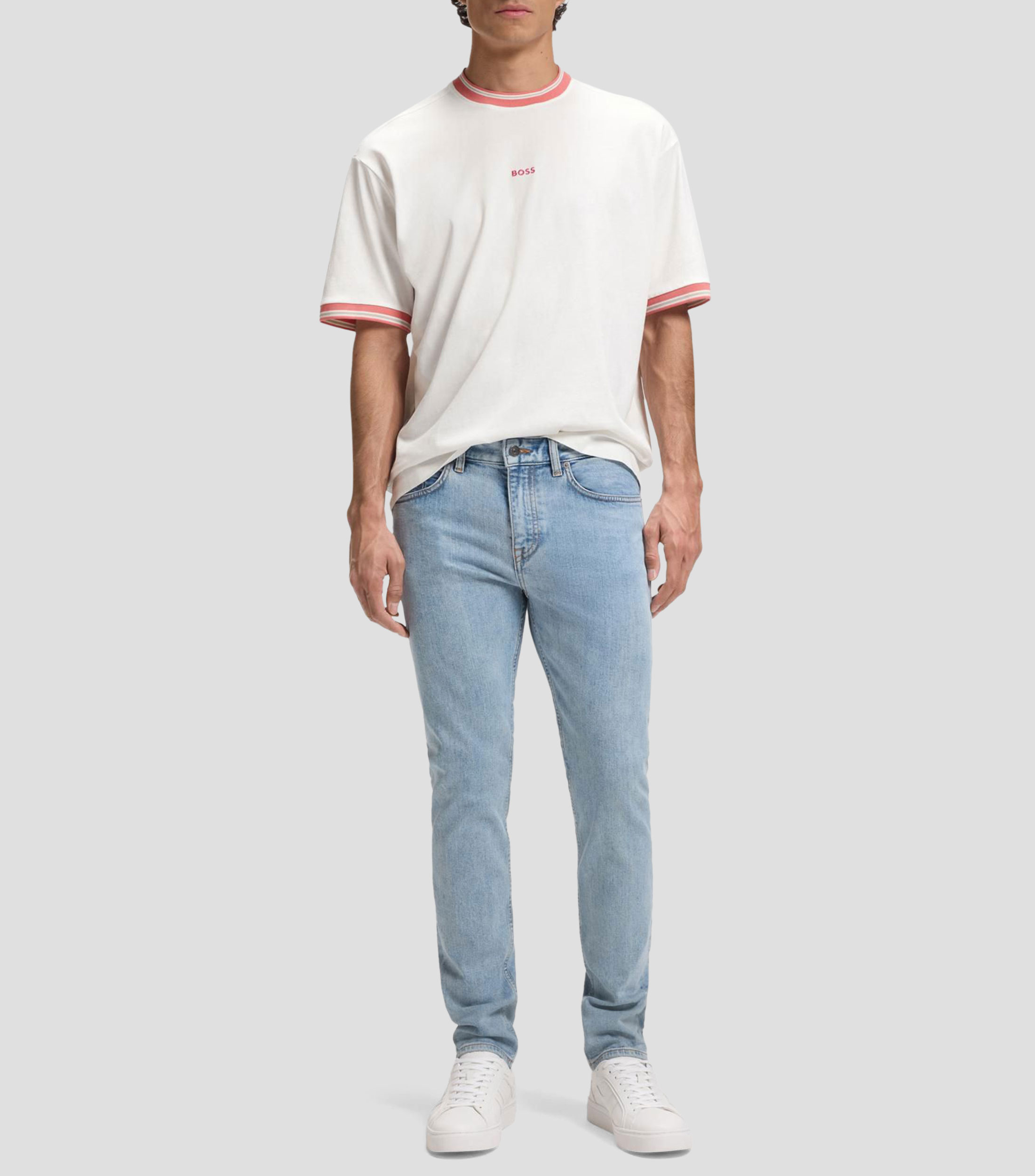 Playera relaxed de algodón con detalles a rayas Hombre