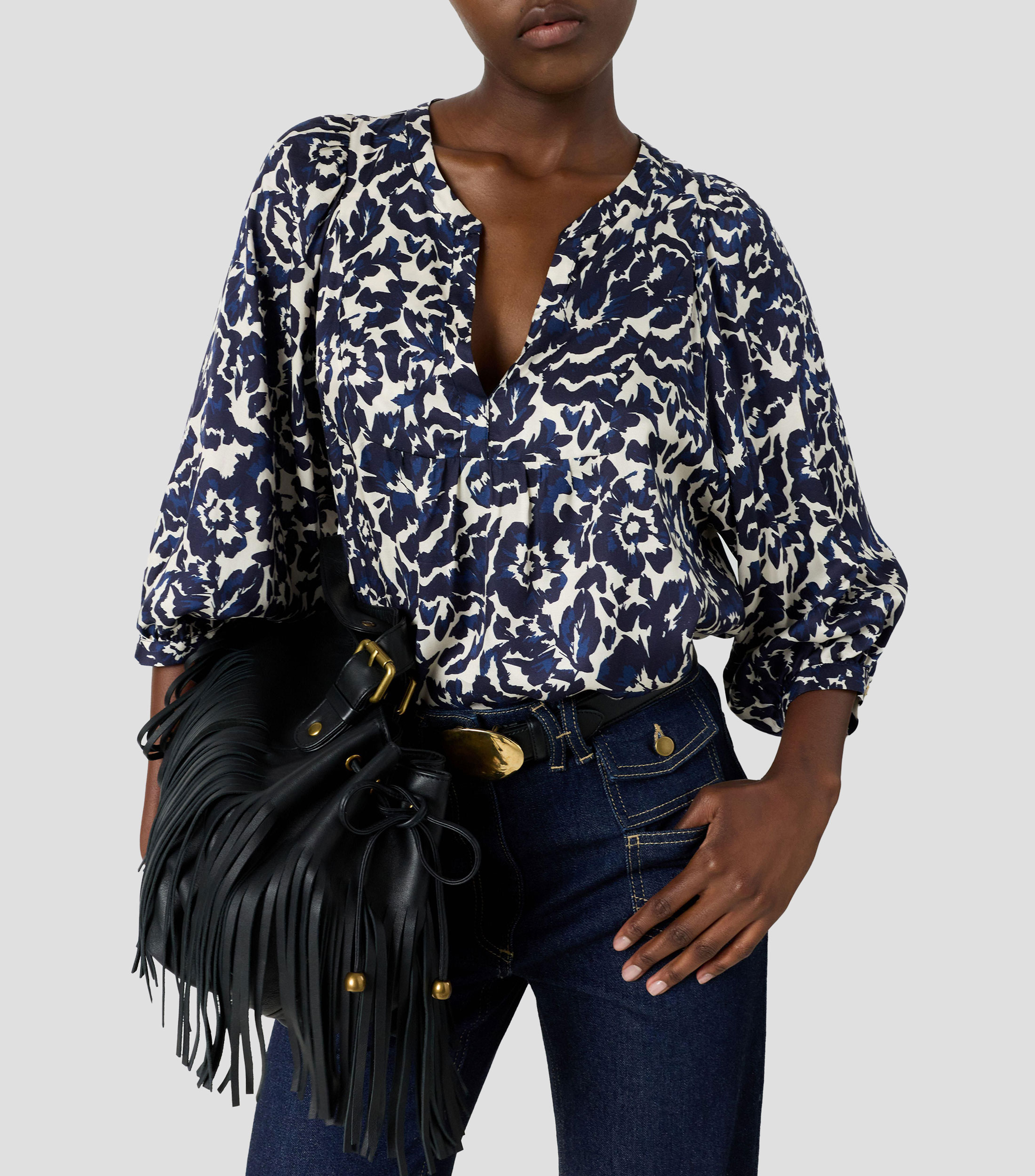Blusa con estampado manga 7/8 Mujer