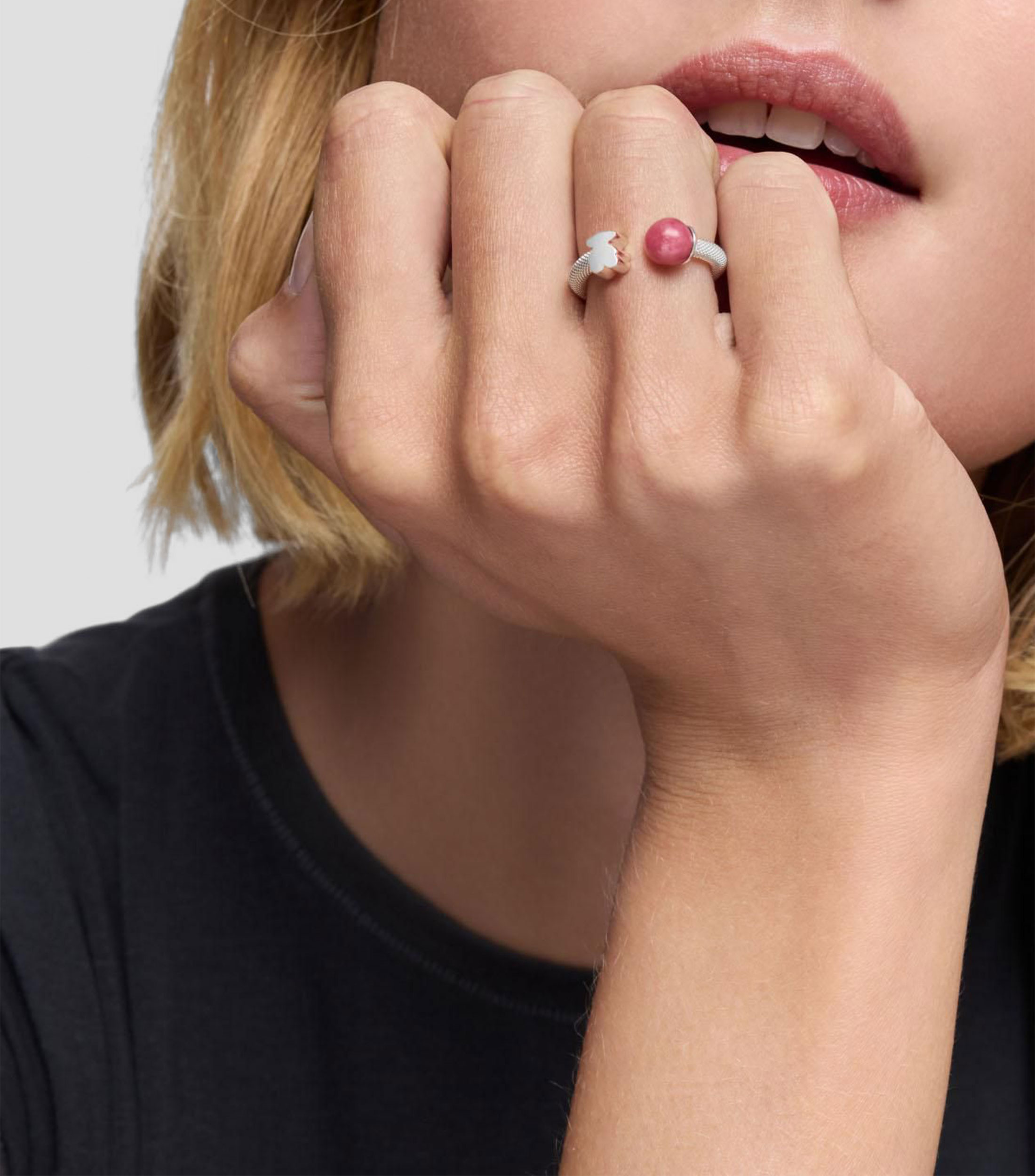 Anillo en plata .925 Icon Mesh con incrustación de rodonita Mujer