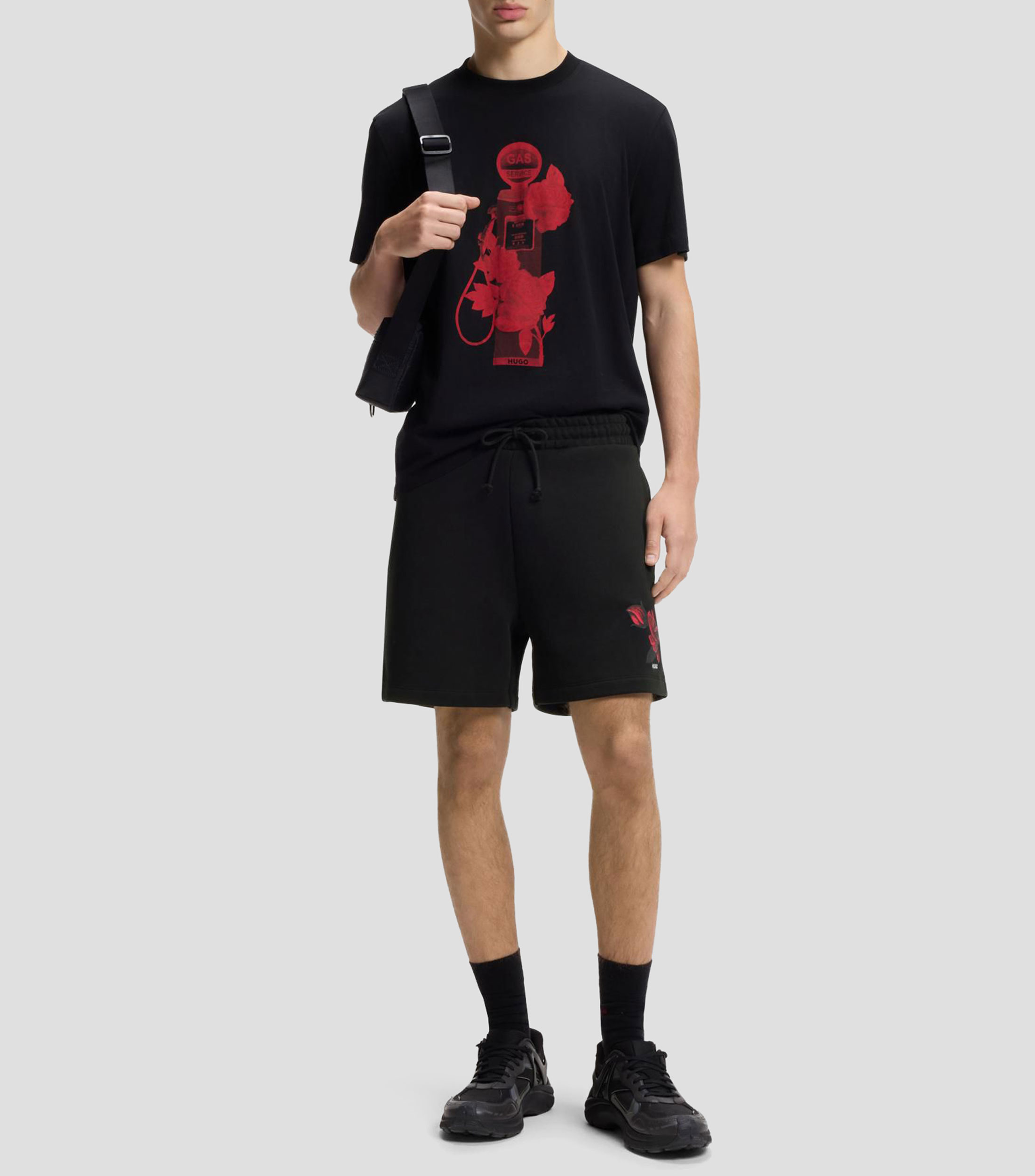 Short de felpa de algodón con ilustración de rosas Hombre