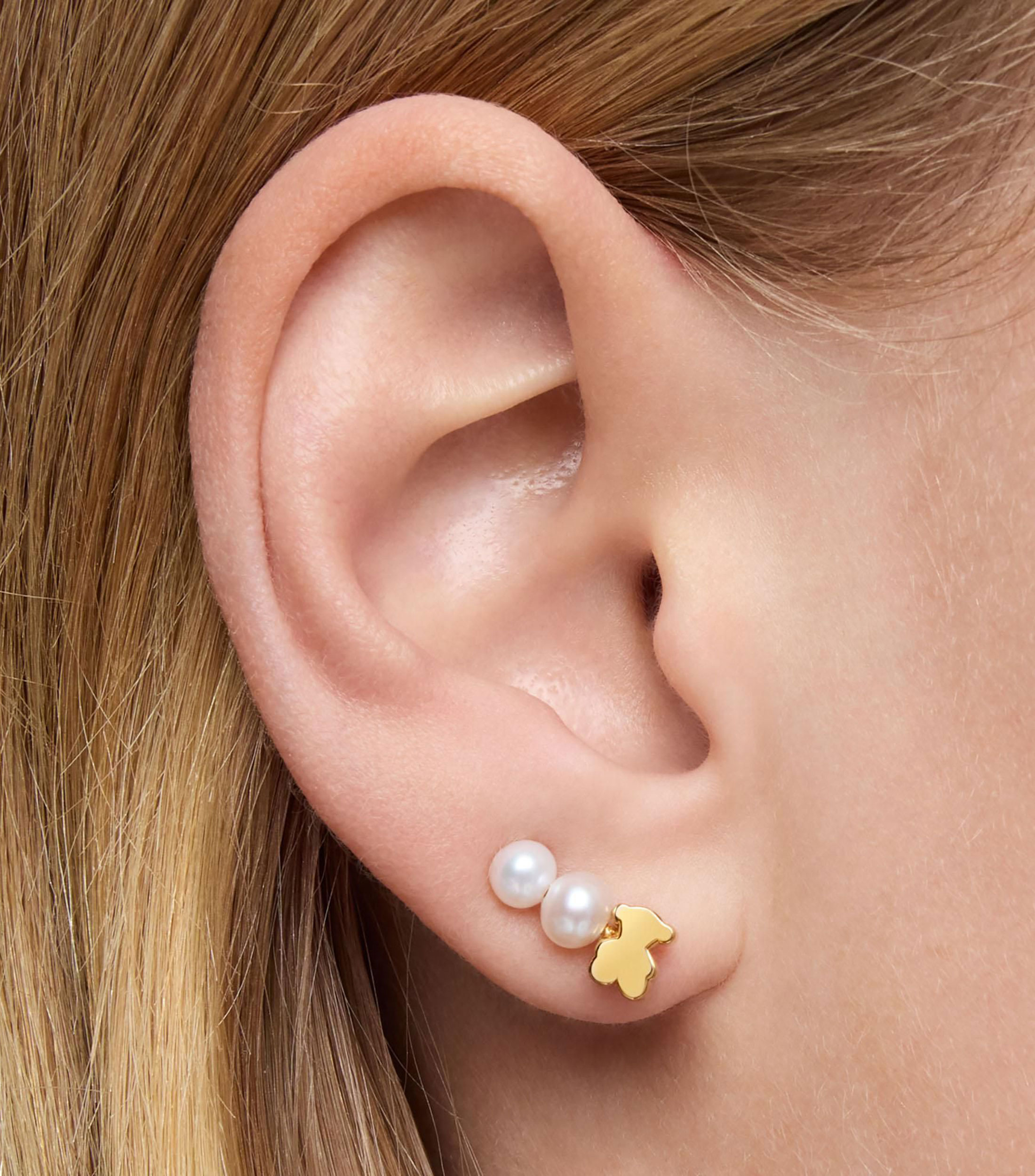 Aretes en oro amarillo de 18 kilates con perlas Sweet Dolls Mujer