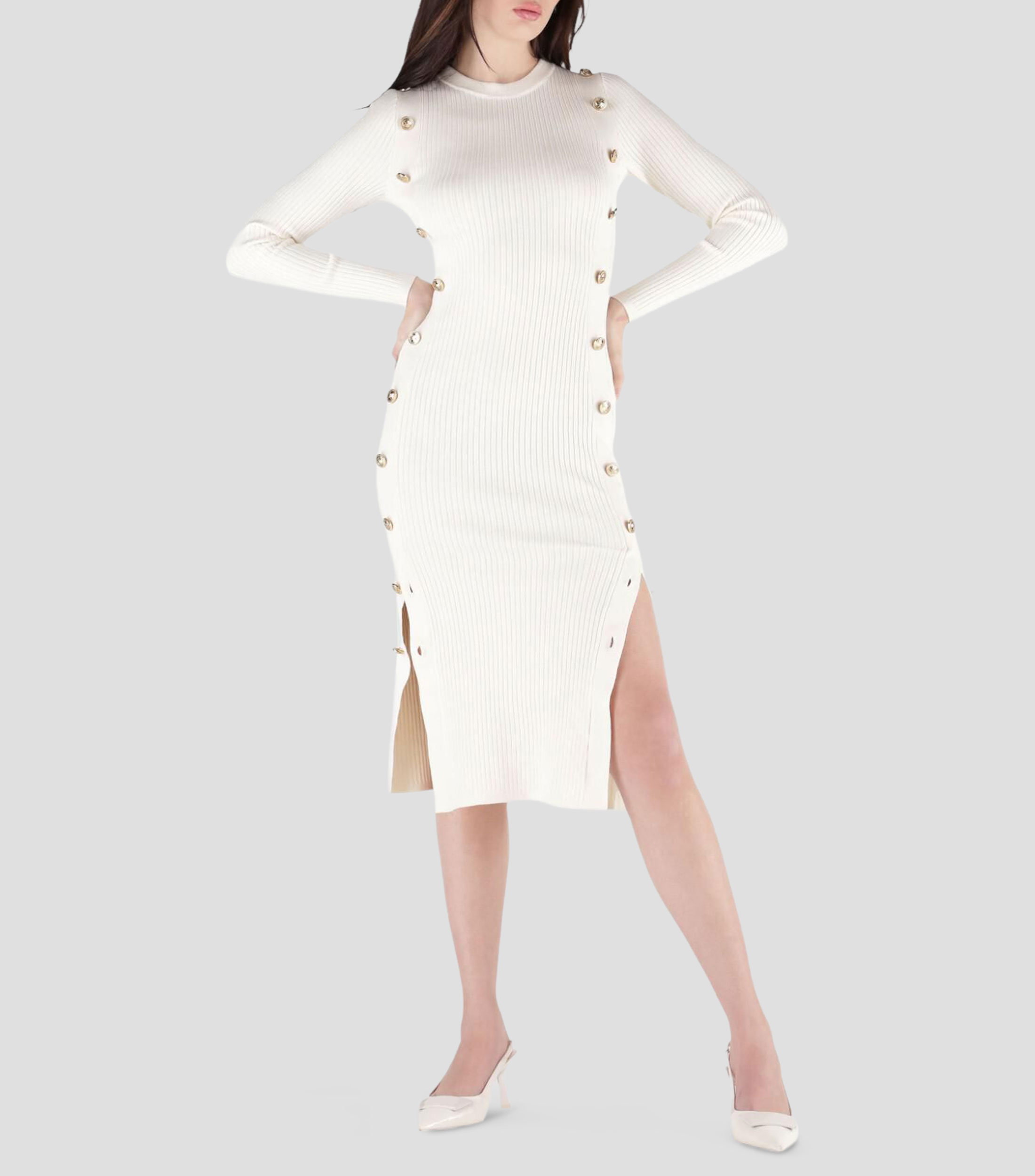Vestido de fiesta midi manga larga liso Mujer