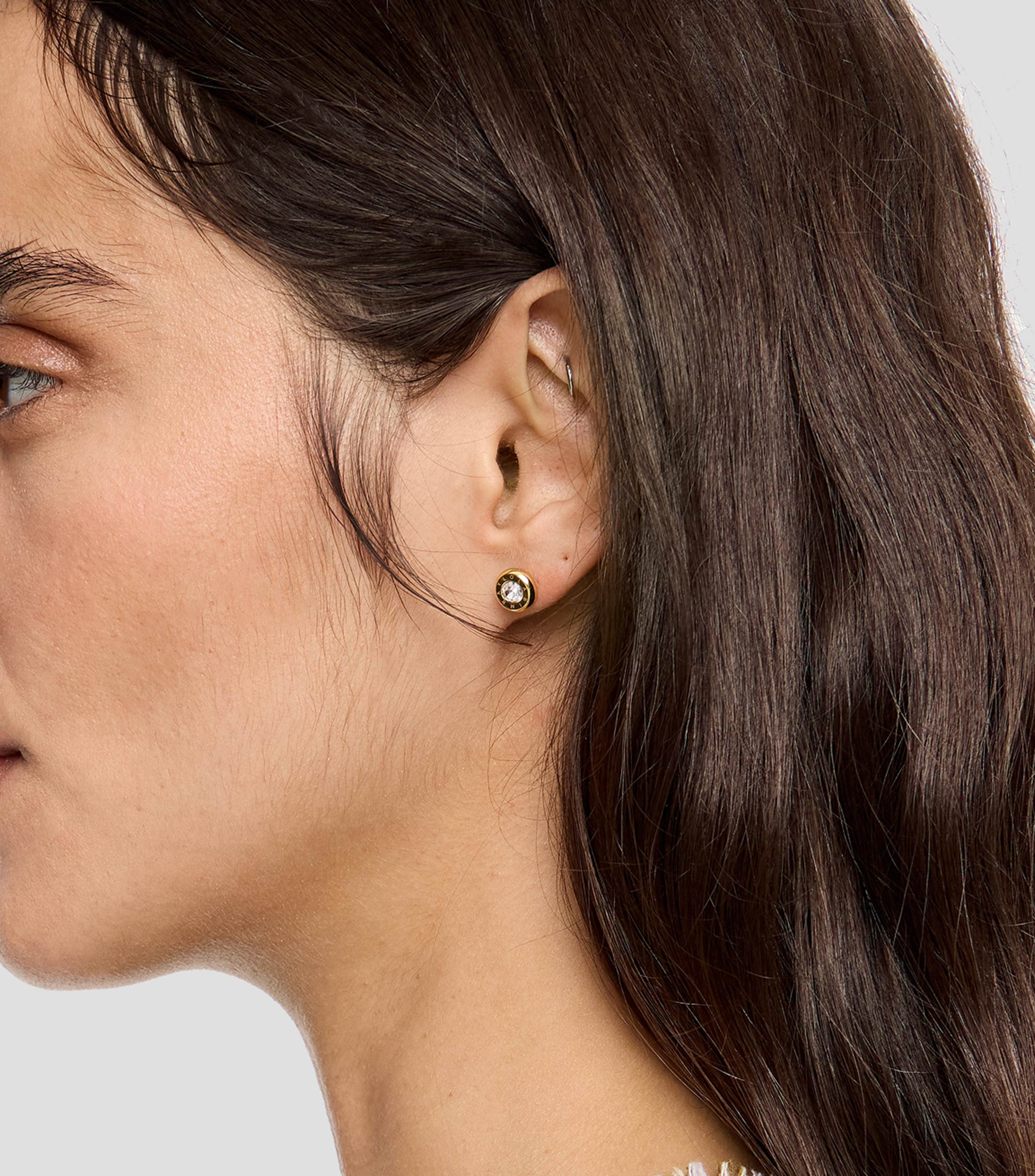 Pendientes logo y cristal dorados Mujer
