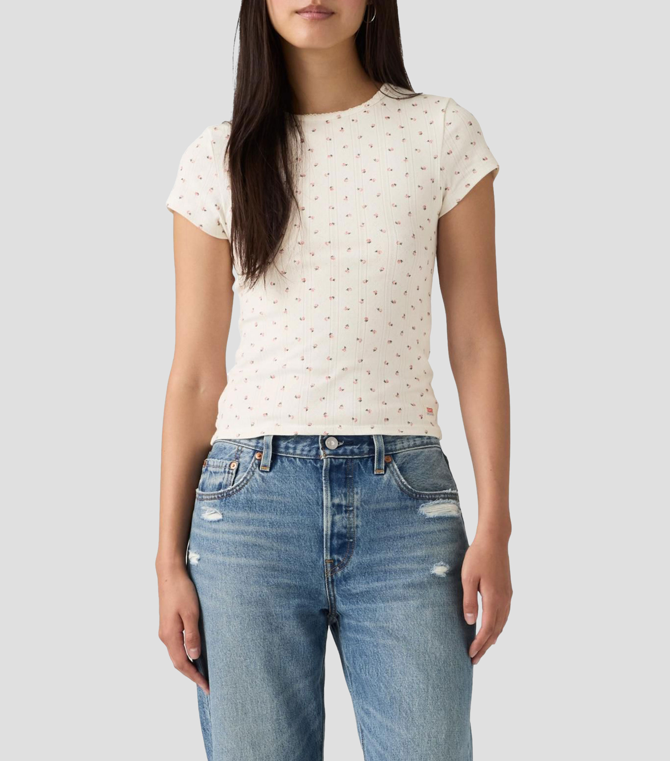 Playera de cuello redondo con manga corta estampada Mujer
