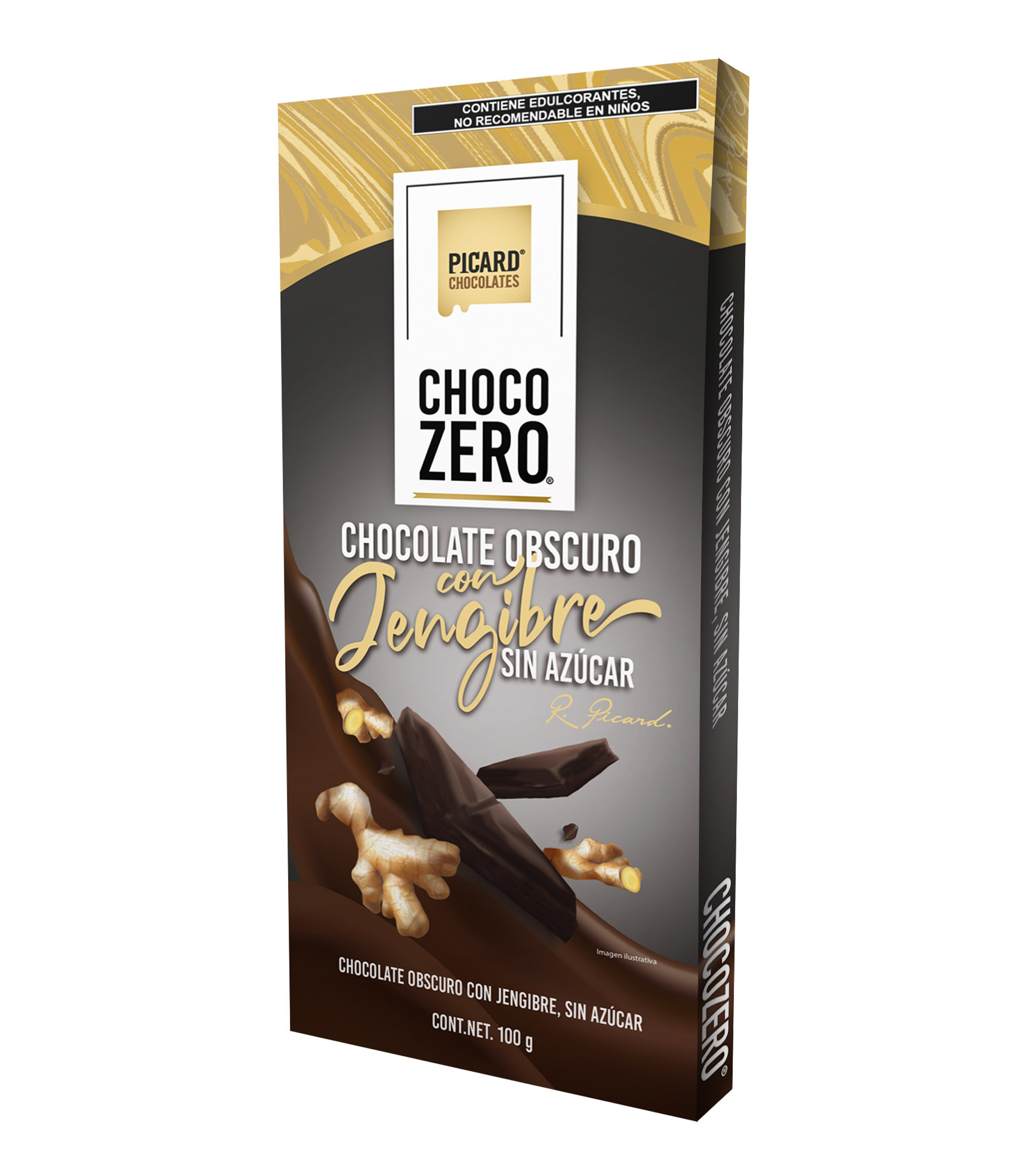 Barra Chocolate Obscuro con jengibre sin azúcar, 100 g