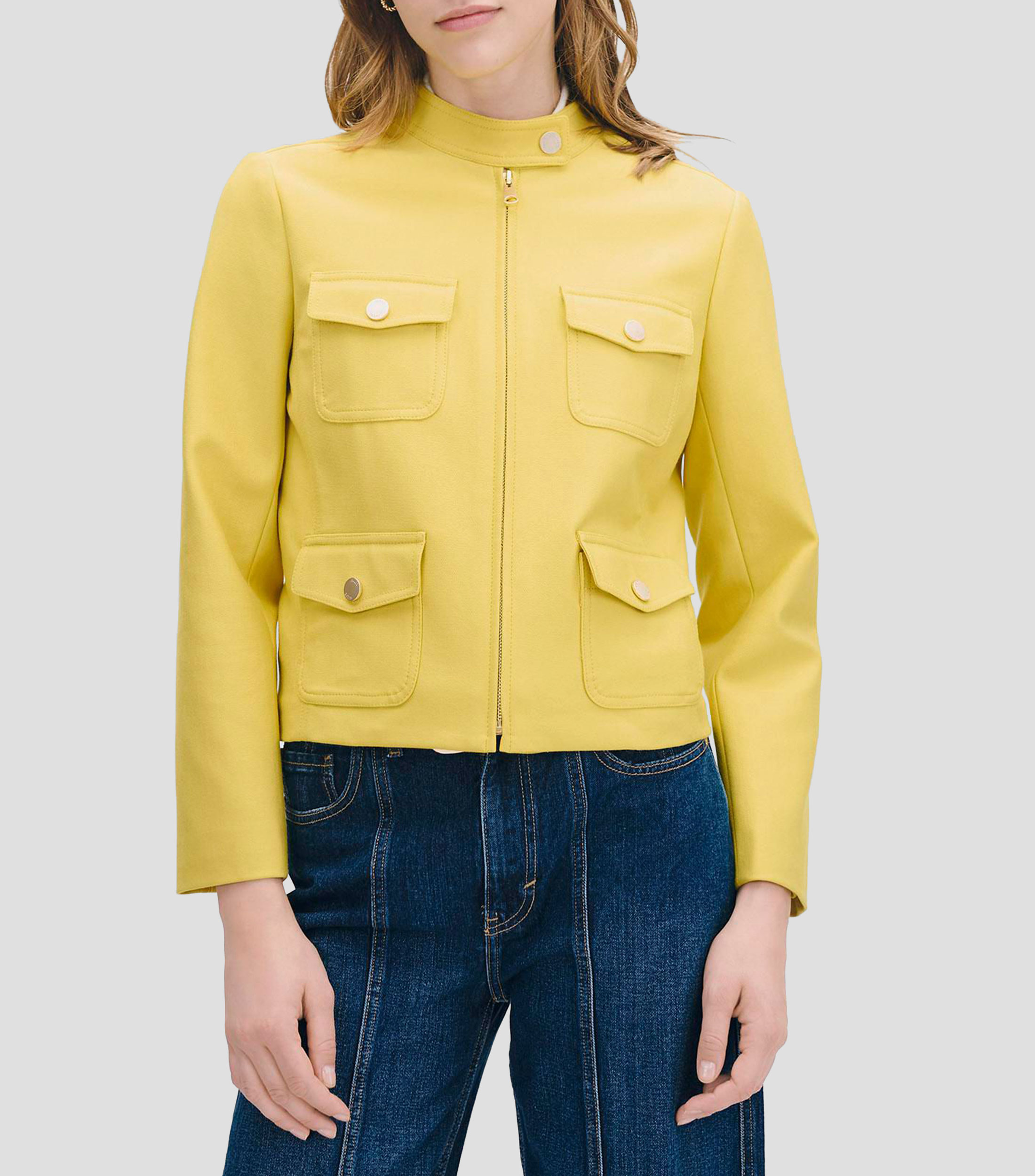 Chamarra de punto estilo safari cuello alto Mujer