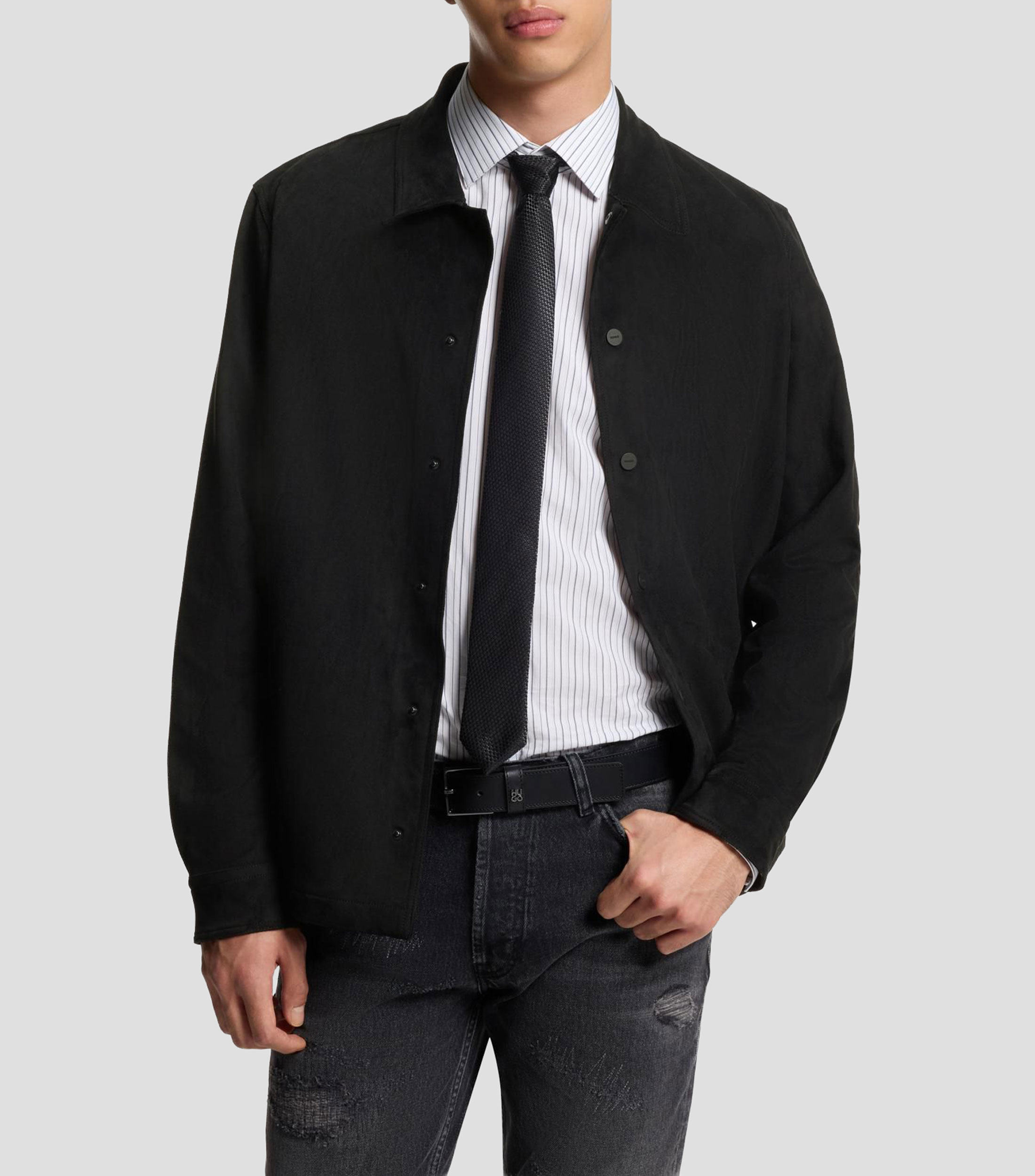 Camisa oversized de piel sintética con bolsillos laterales Hombre