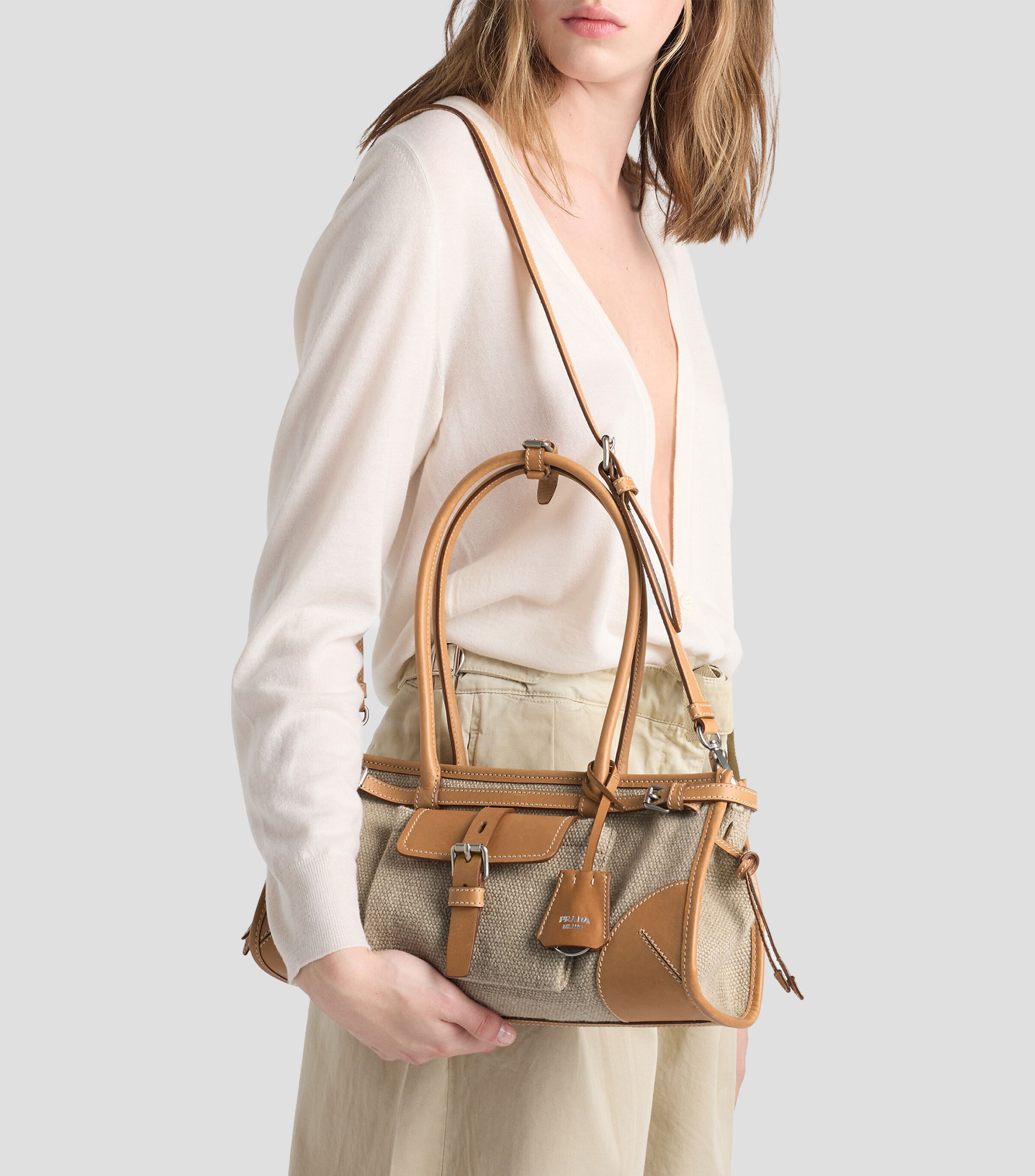Bolsa Tote Beige Bonnie con Detalles en Piel, Mujer