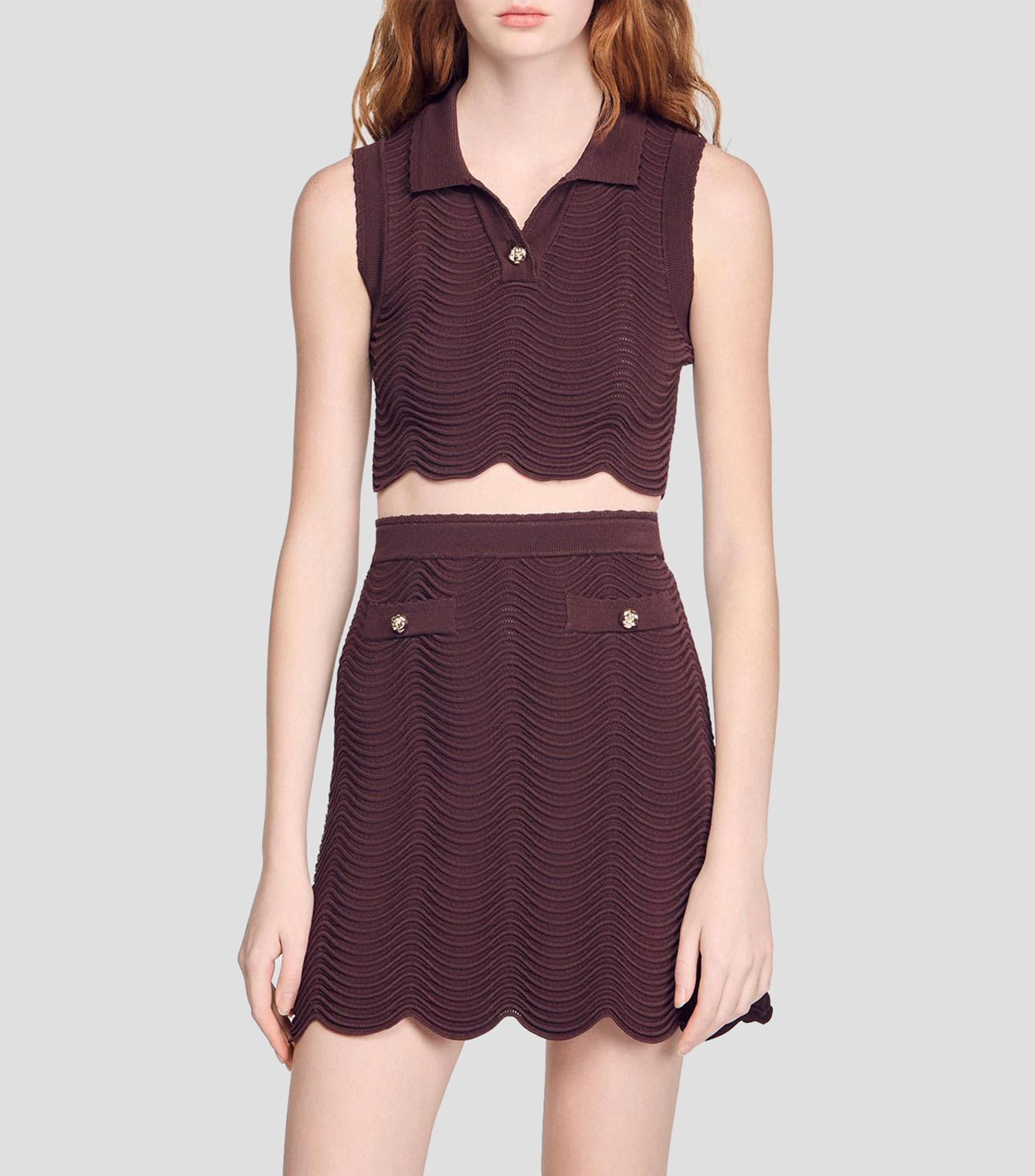 Blusa crop top de diseño sólido sin mangas Davis Mujer