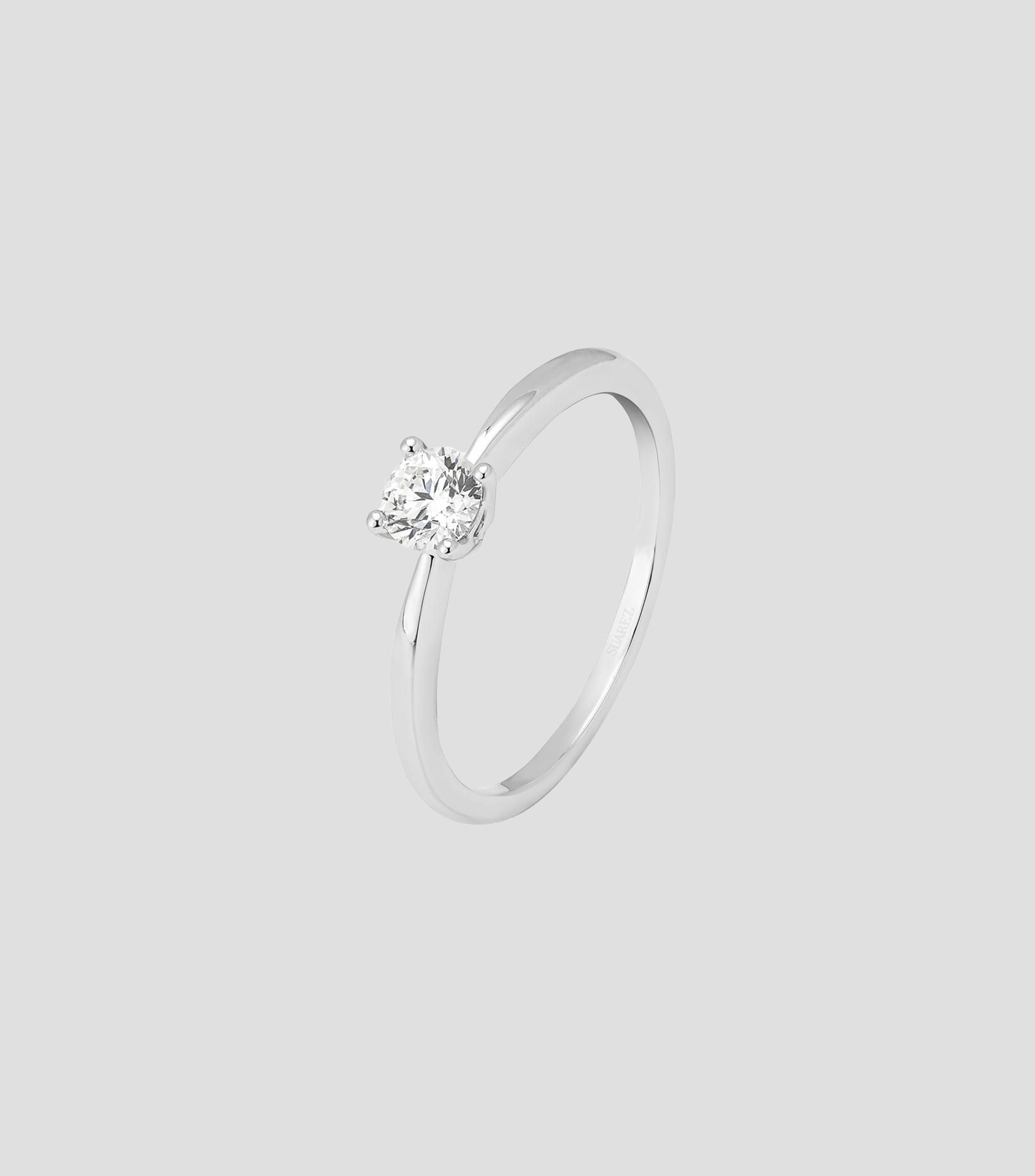 Anillo solitario en Oro blanco de 18 Kilates Compromiso con diamante Mujer