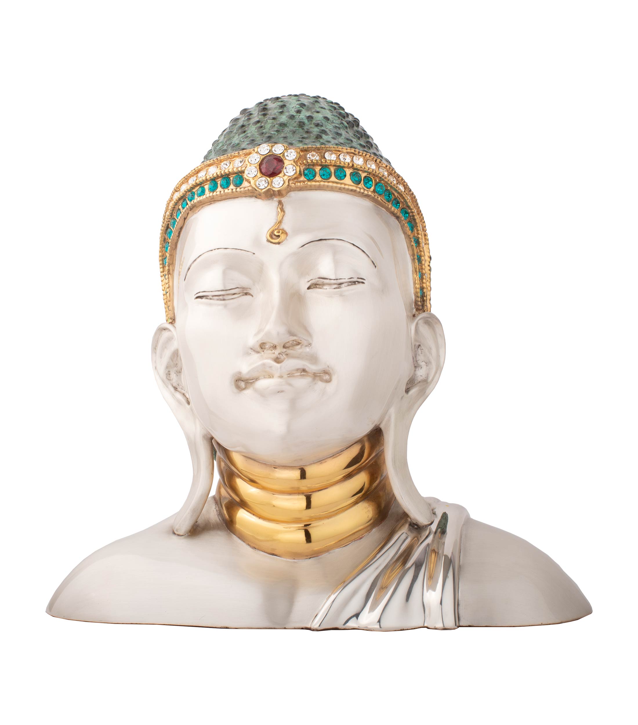 Escultura de Buda en Cobre con Bano de Plata