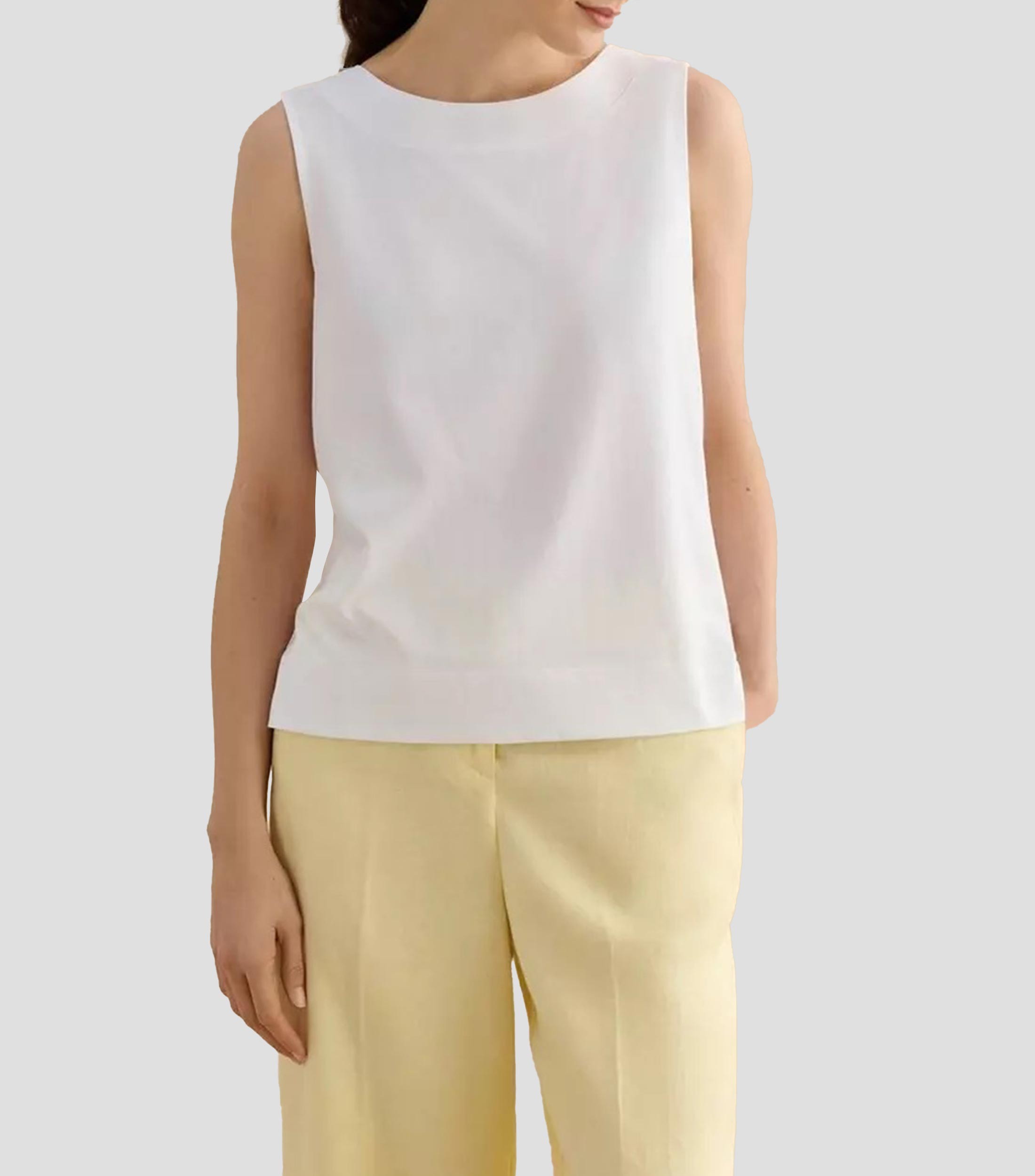 Top cuello redondo sin mangas liso Mujer