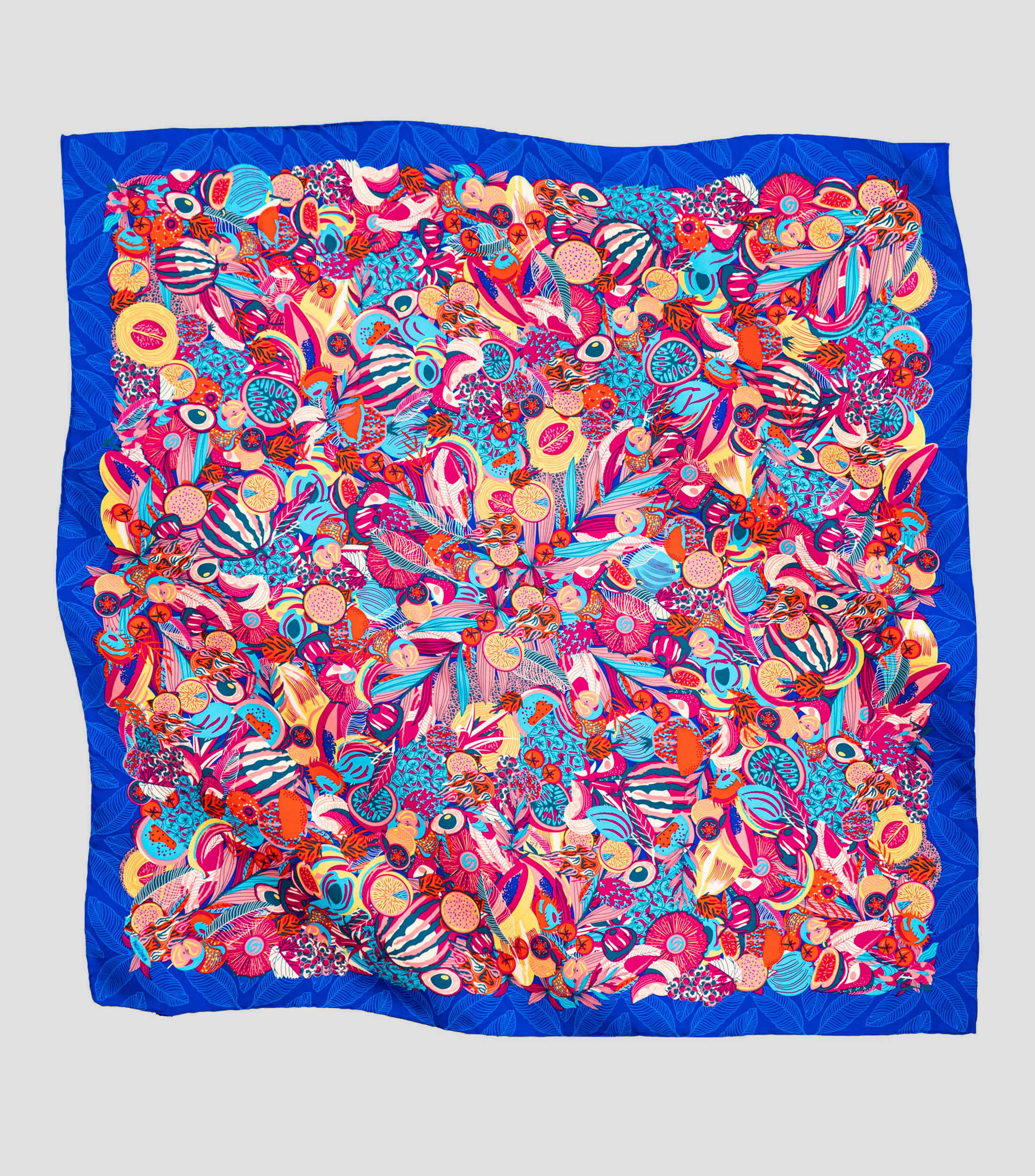 Mascada de seda azul estampada Mujer