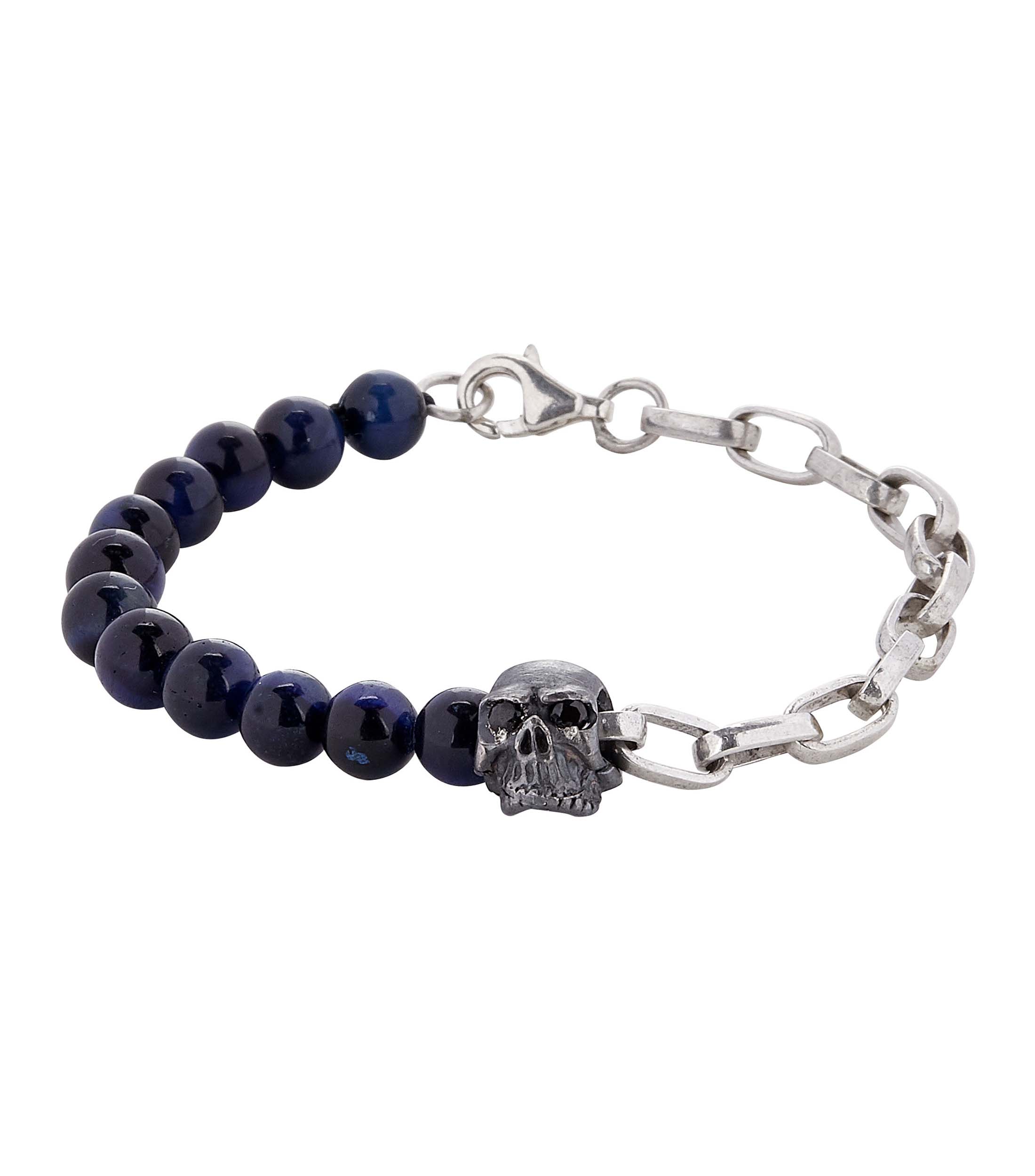Pulsera Skull Tiger Eye azul en plata Hombre