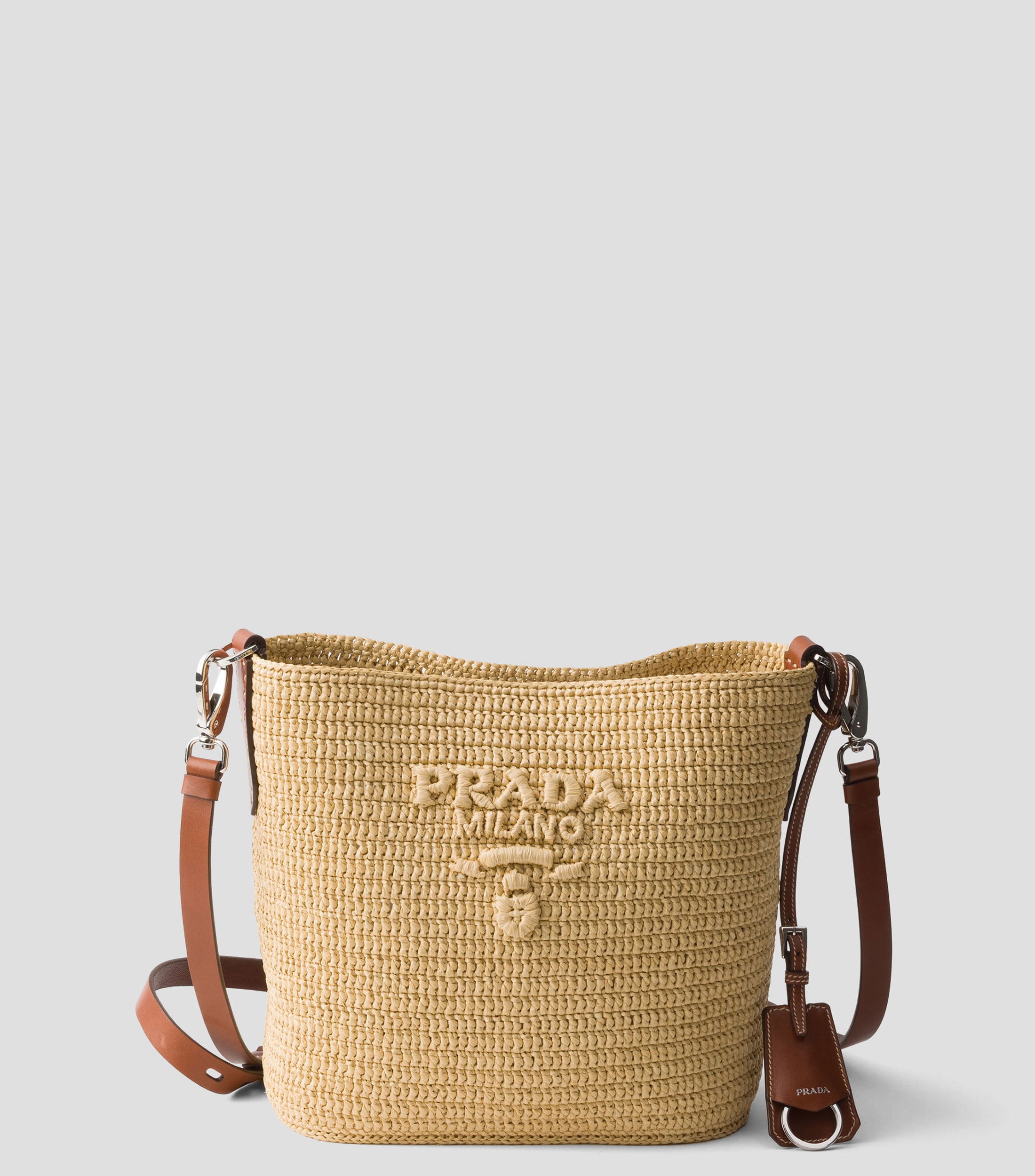 Bolsa saco pequeña de croché y piel Mujer