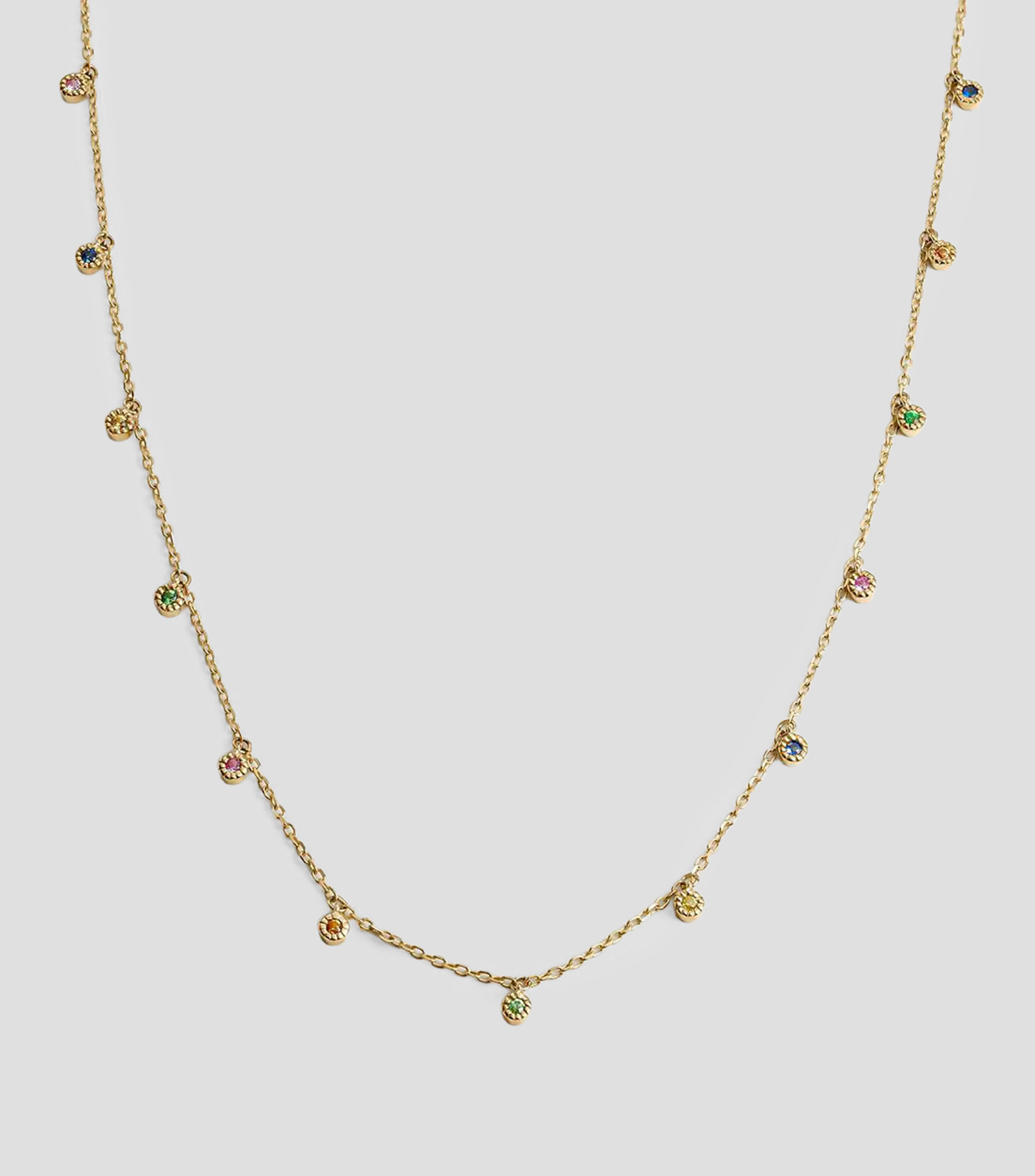 Collar en oro amarillo de 9 kilates con tsavoritas y zafiros Mujer