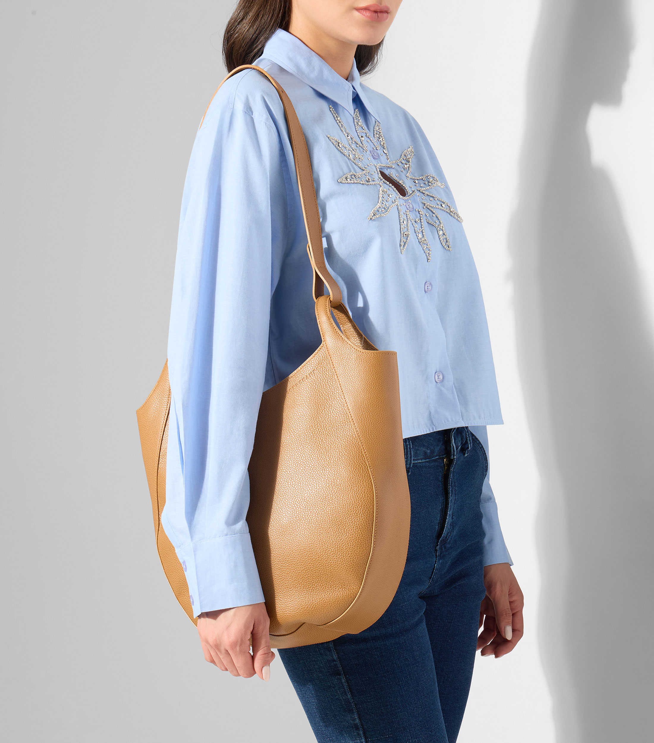 Bolsa hobo café en piel Le Foulonné lisa Mujer