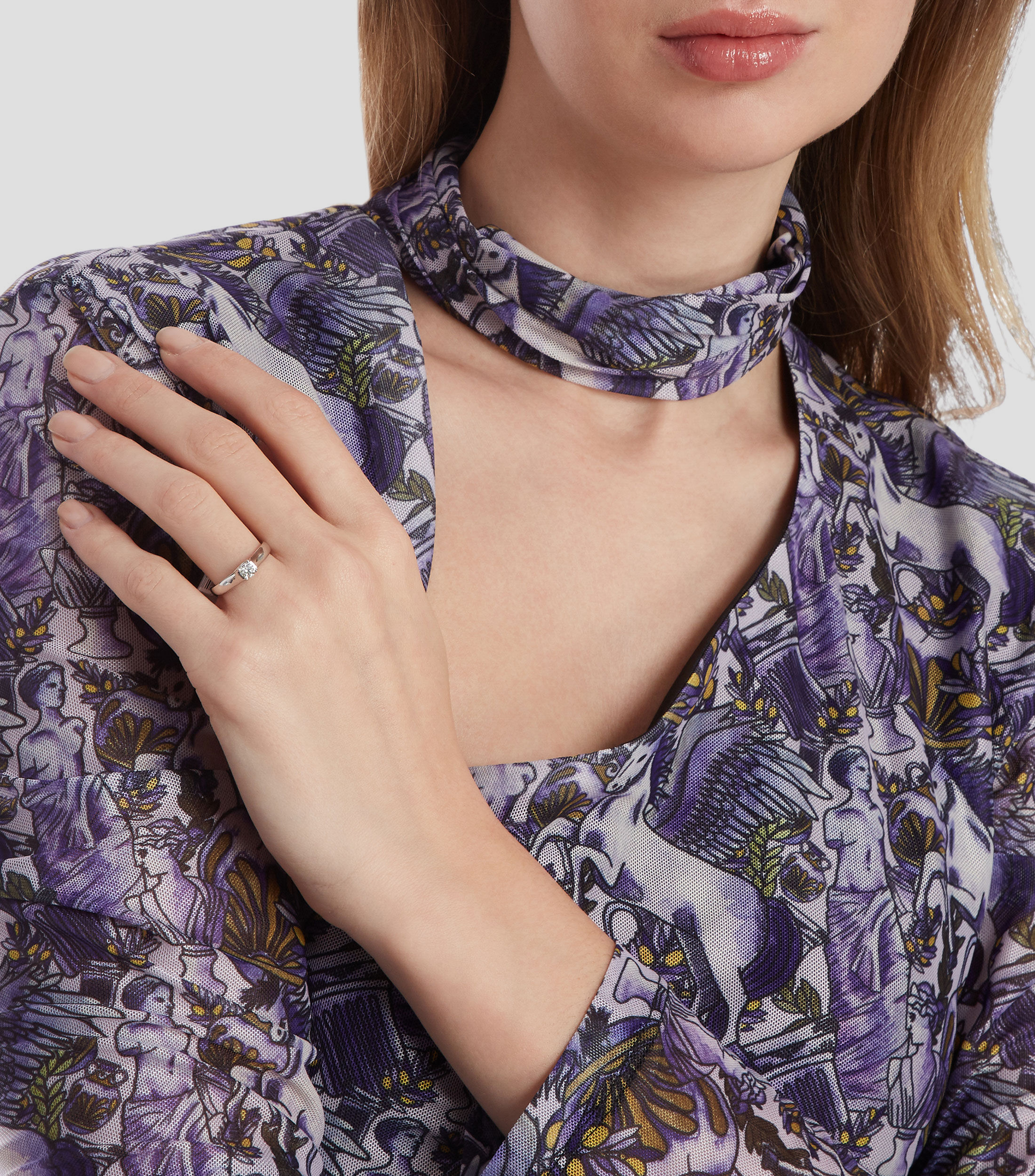 Anillo solitario en oro blanco de 14 kilates con brillante Mujer