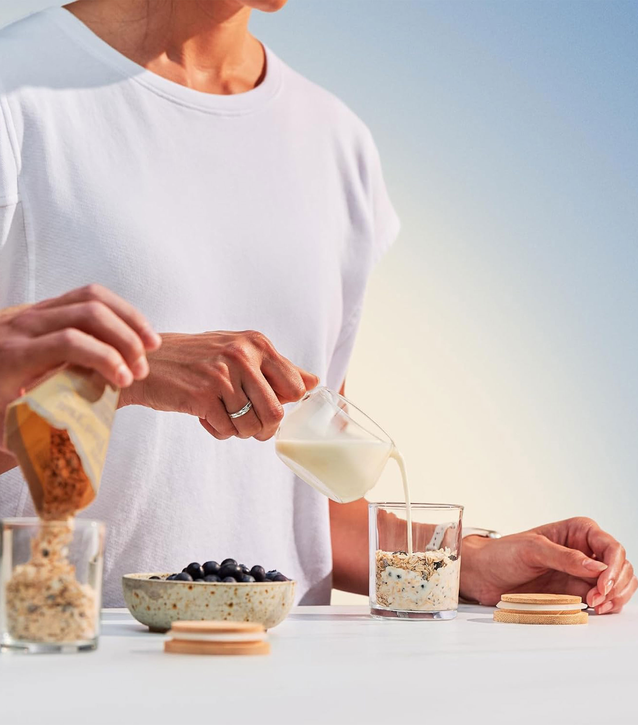 Avena instantánea proteica nocturna con arándanos y crema, 240 g