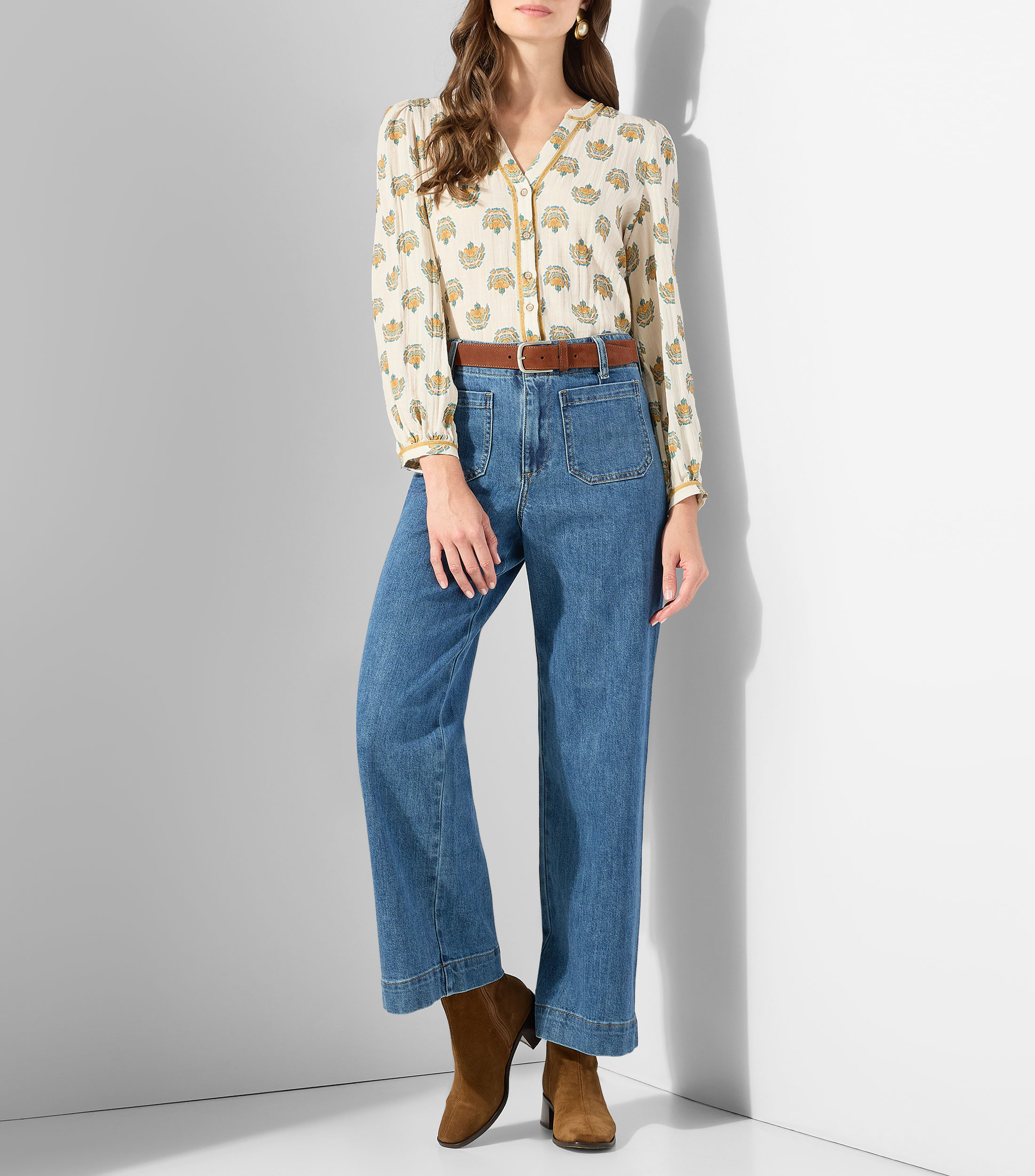 Blusa estampada manga larga Mujer