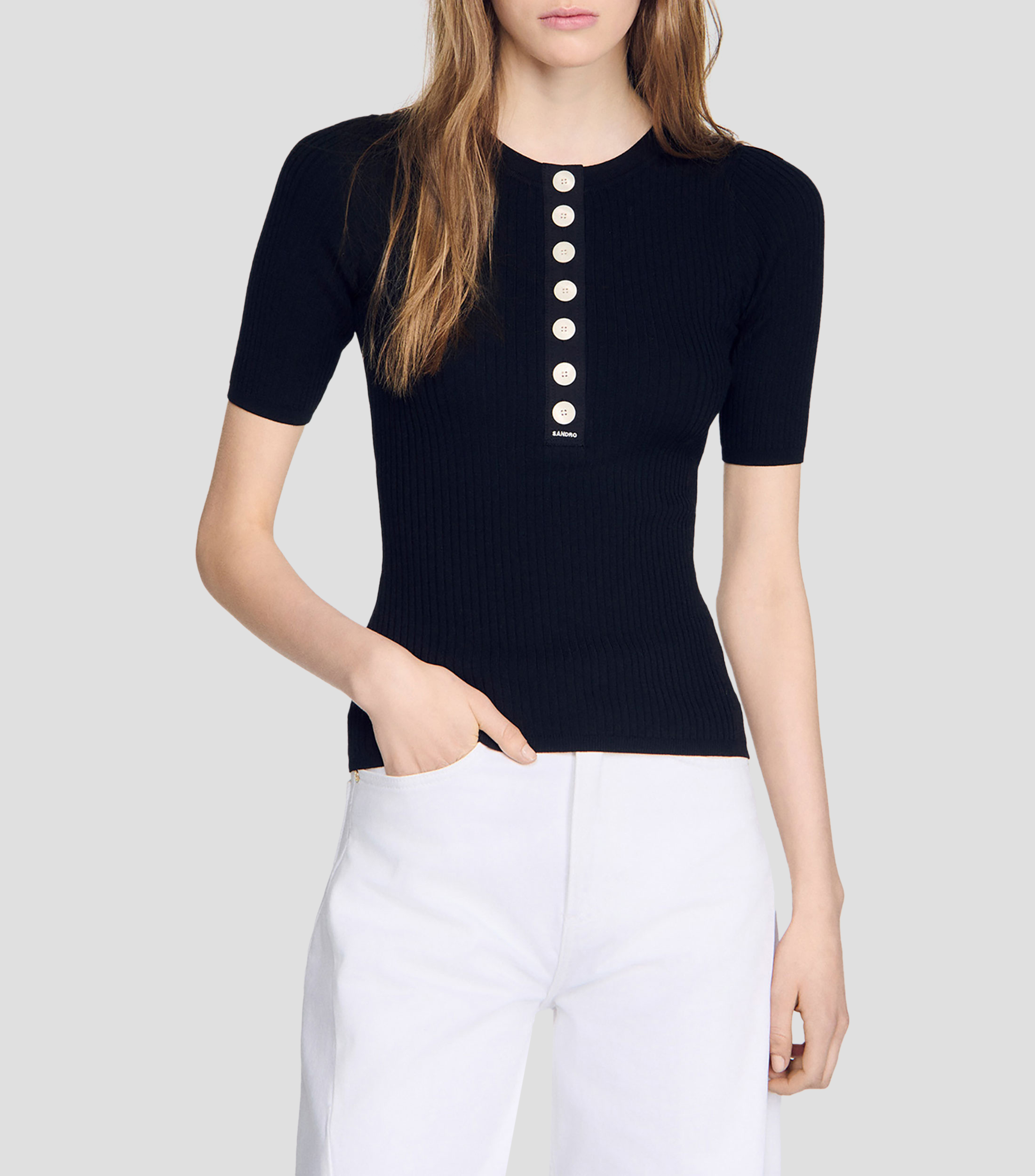 Blusa lisa con manga corta Mujer