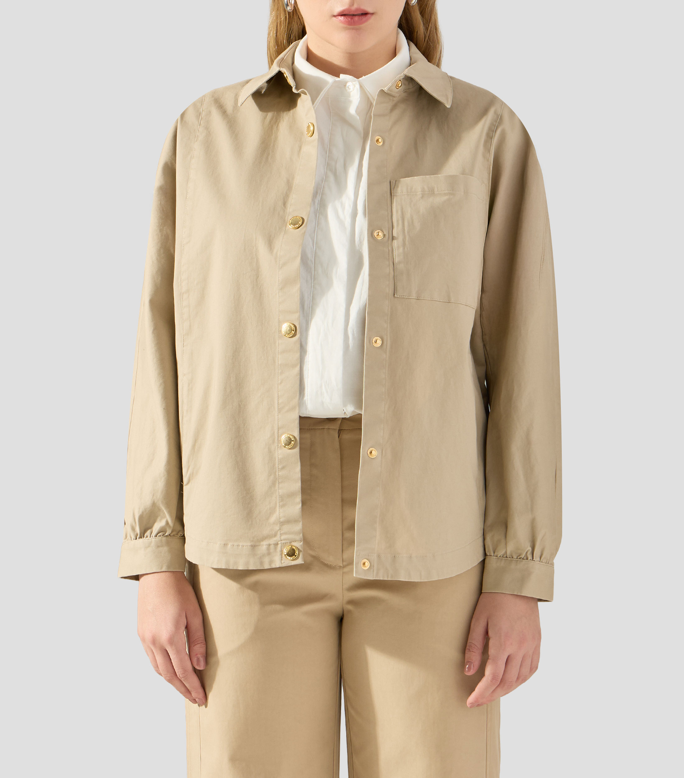 Sobrecamisa lisa manga larga Mujer