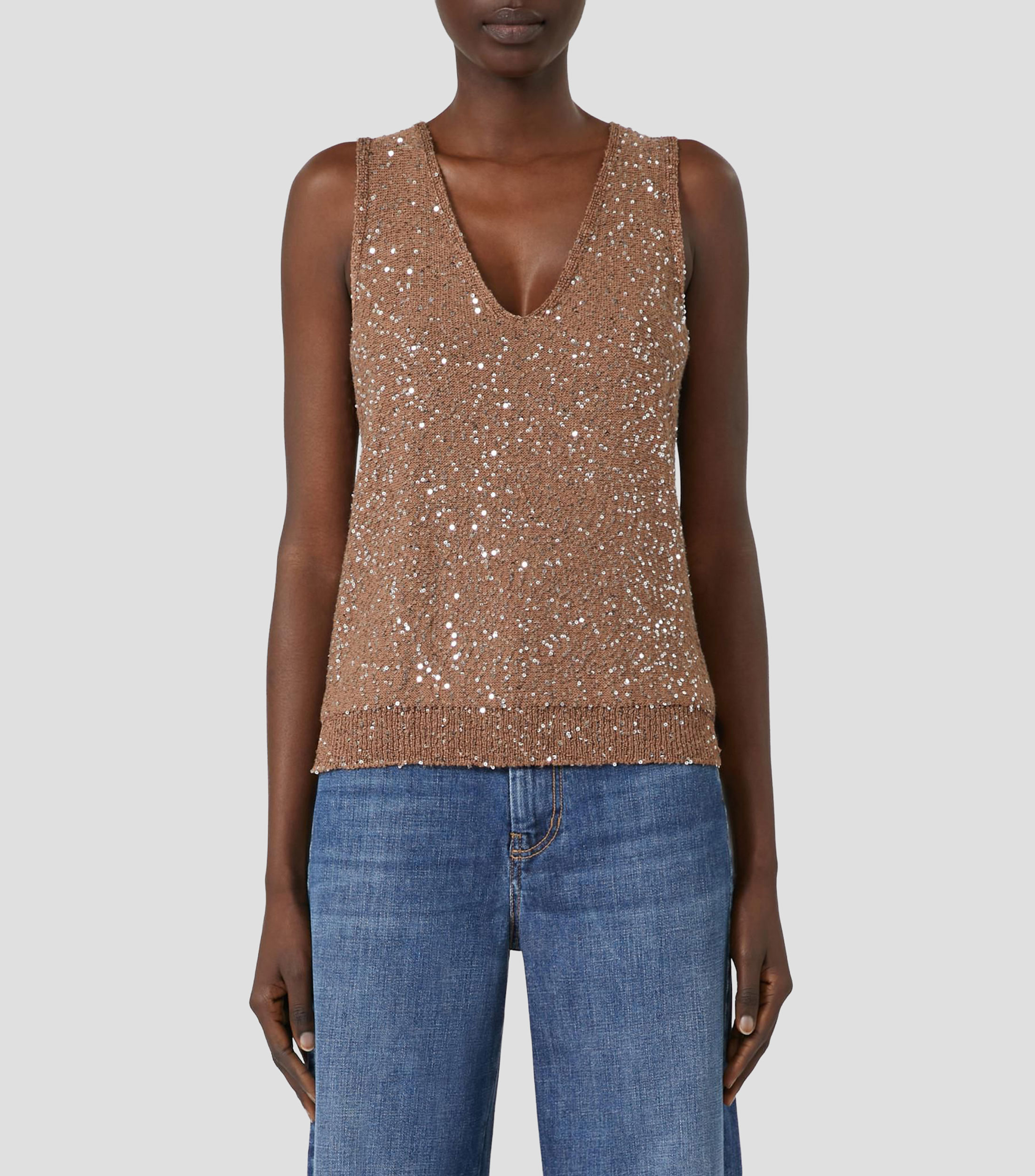 Blusa con lentejuelas y sin mangas Mujer