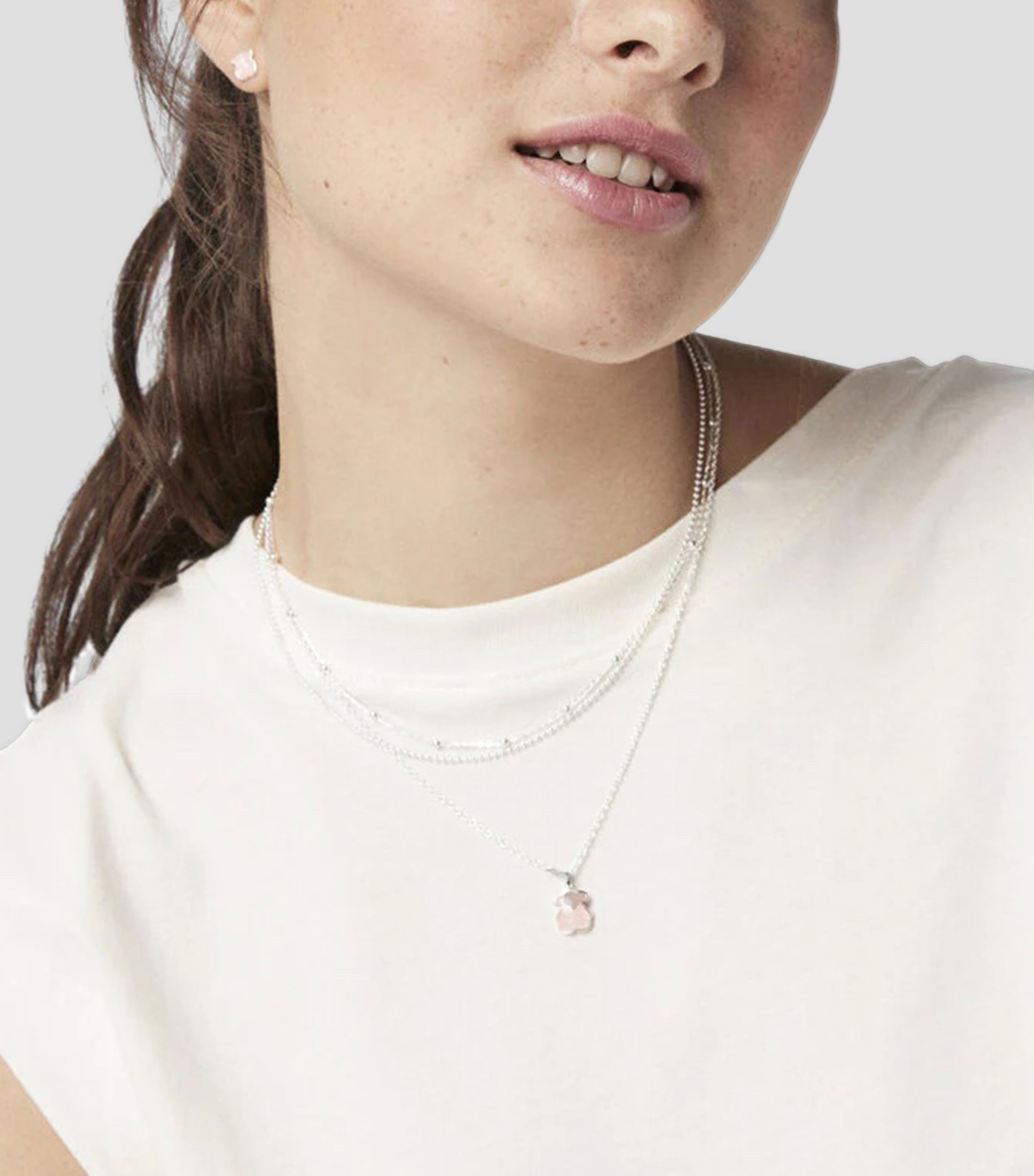 Aretes en plata con cuarcita rosa Icon Color Mujer