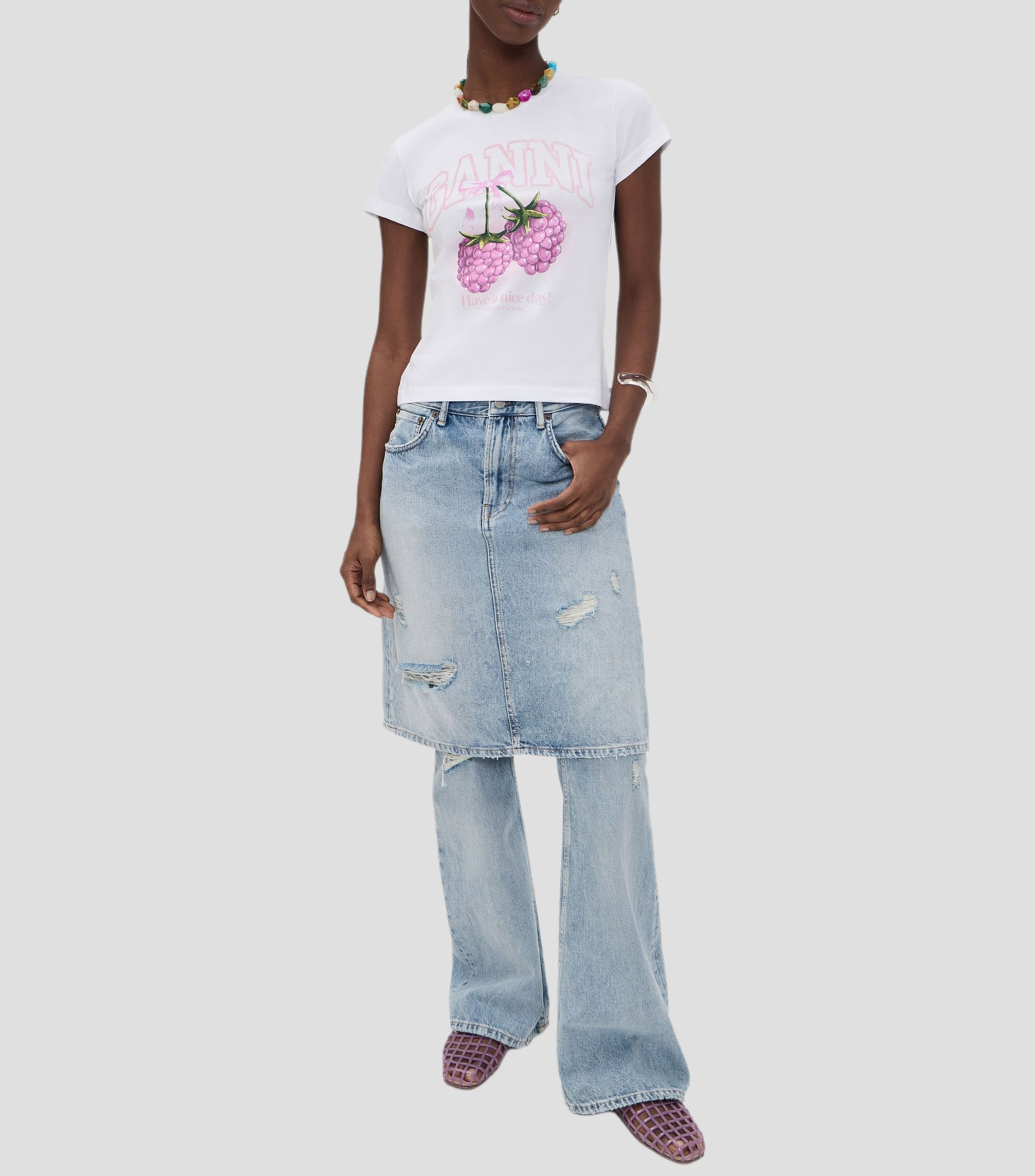 Playera de cuello redondo con manga corta estampada Mujer
