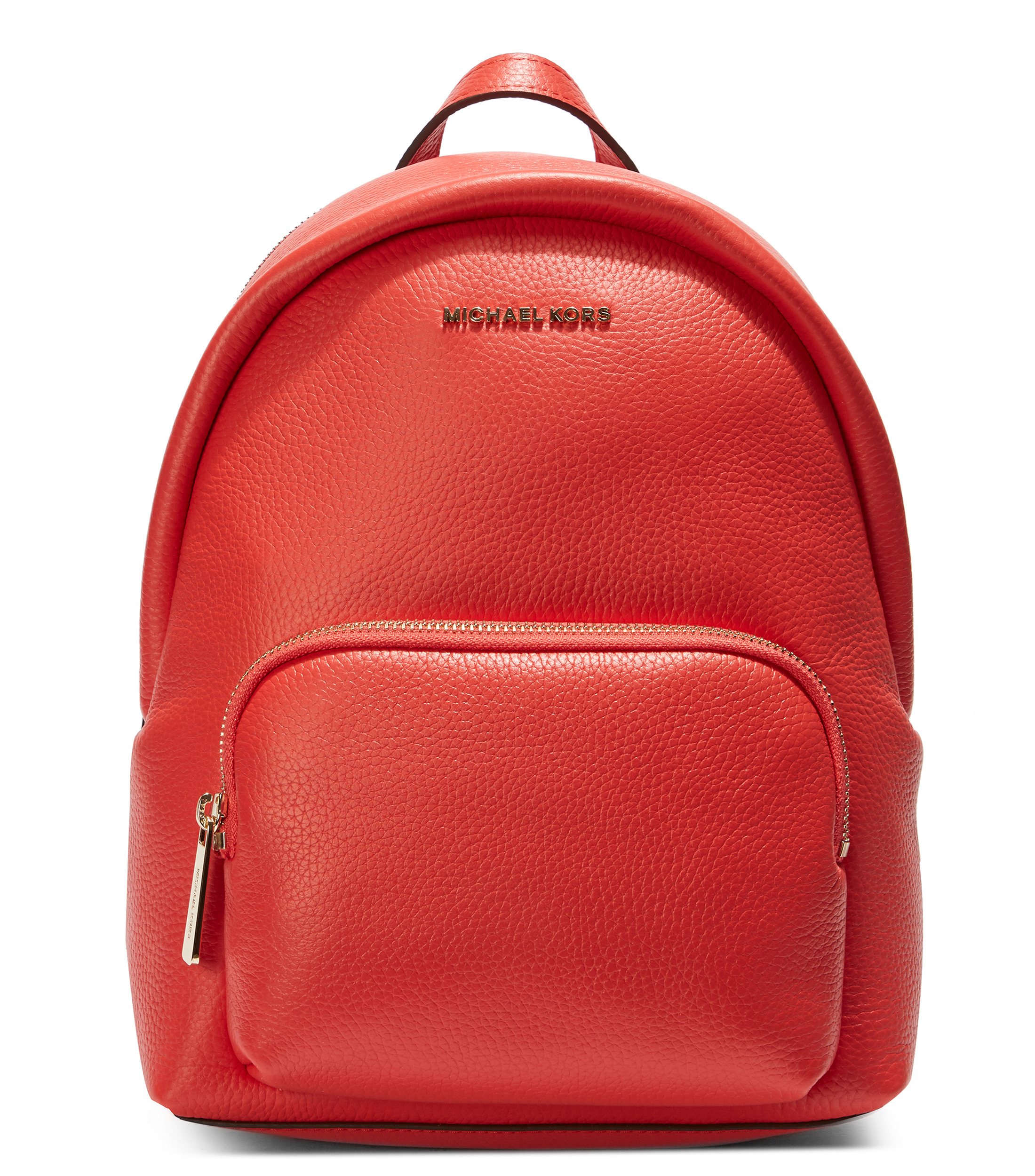 Mochila de moda Michael Michael Kors, elaborada en piel vacuno color coral,  textura granulada, compartimento principal y bolsillo frontal con  cremallera, asa suave y tirantes delgados regulables. - El Palacio de Hierro