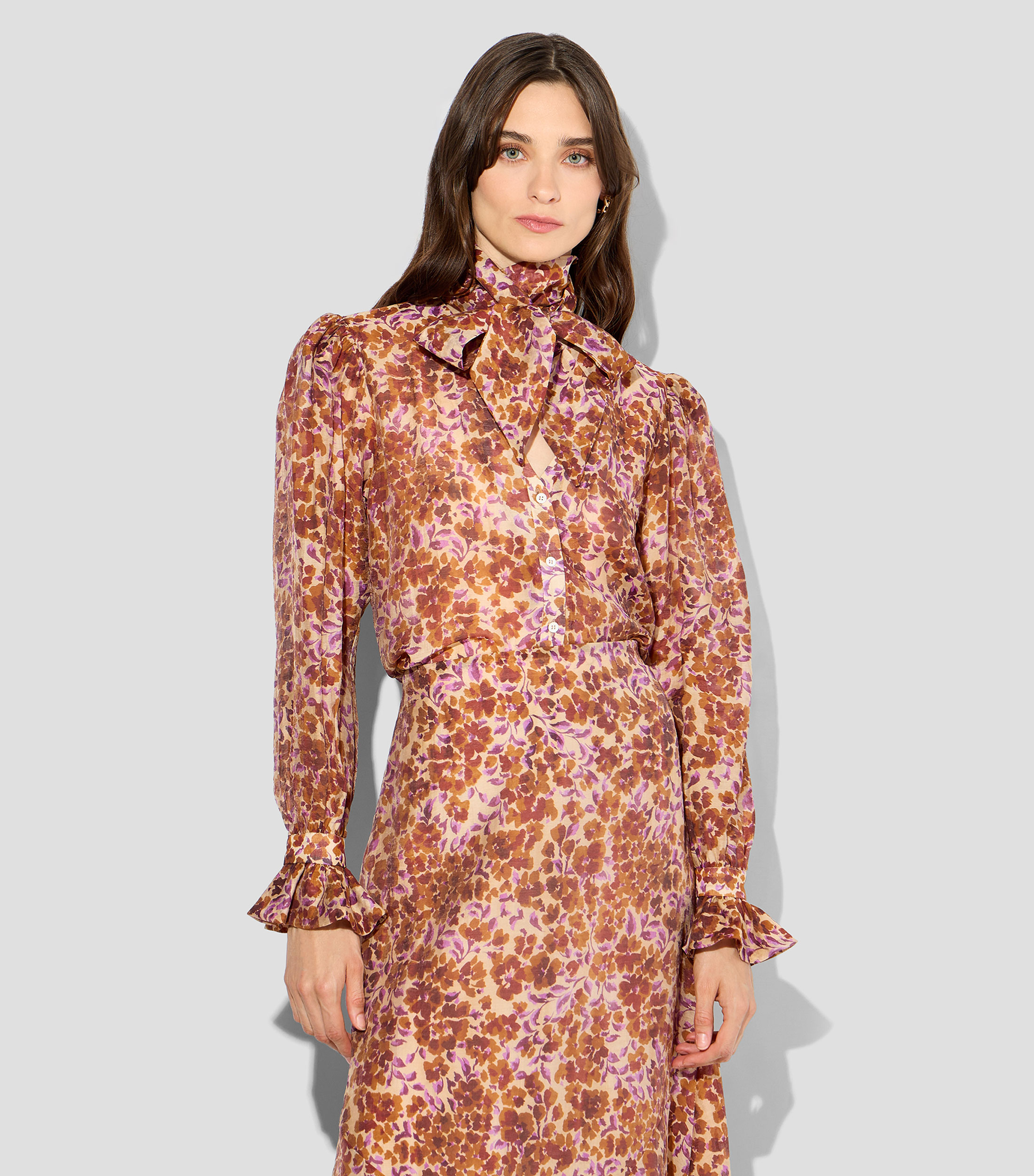 Blusa estampada manga larga Mujer
