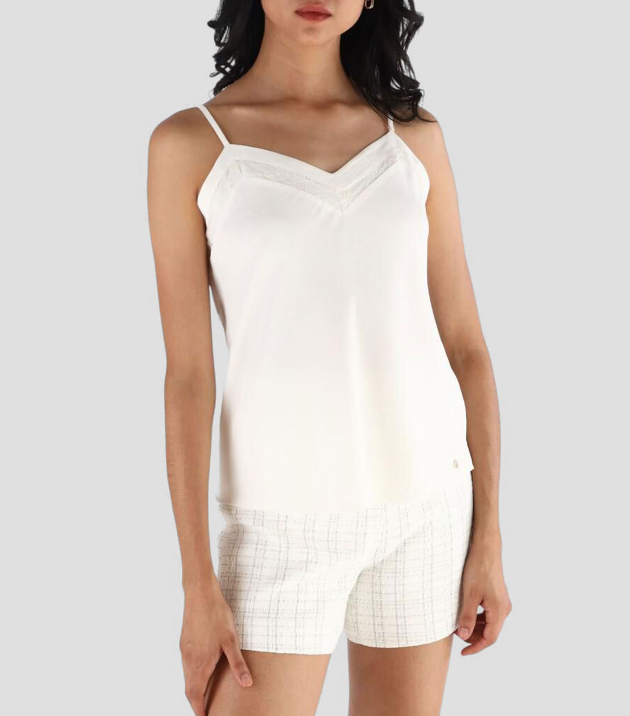Top cuello v sin mangas liso Mujer