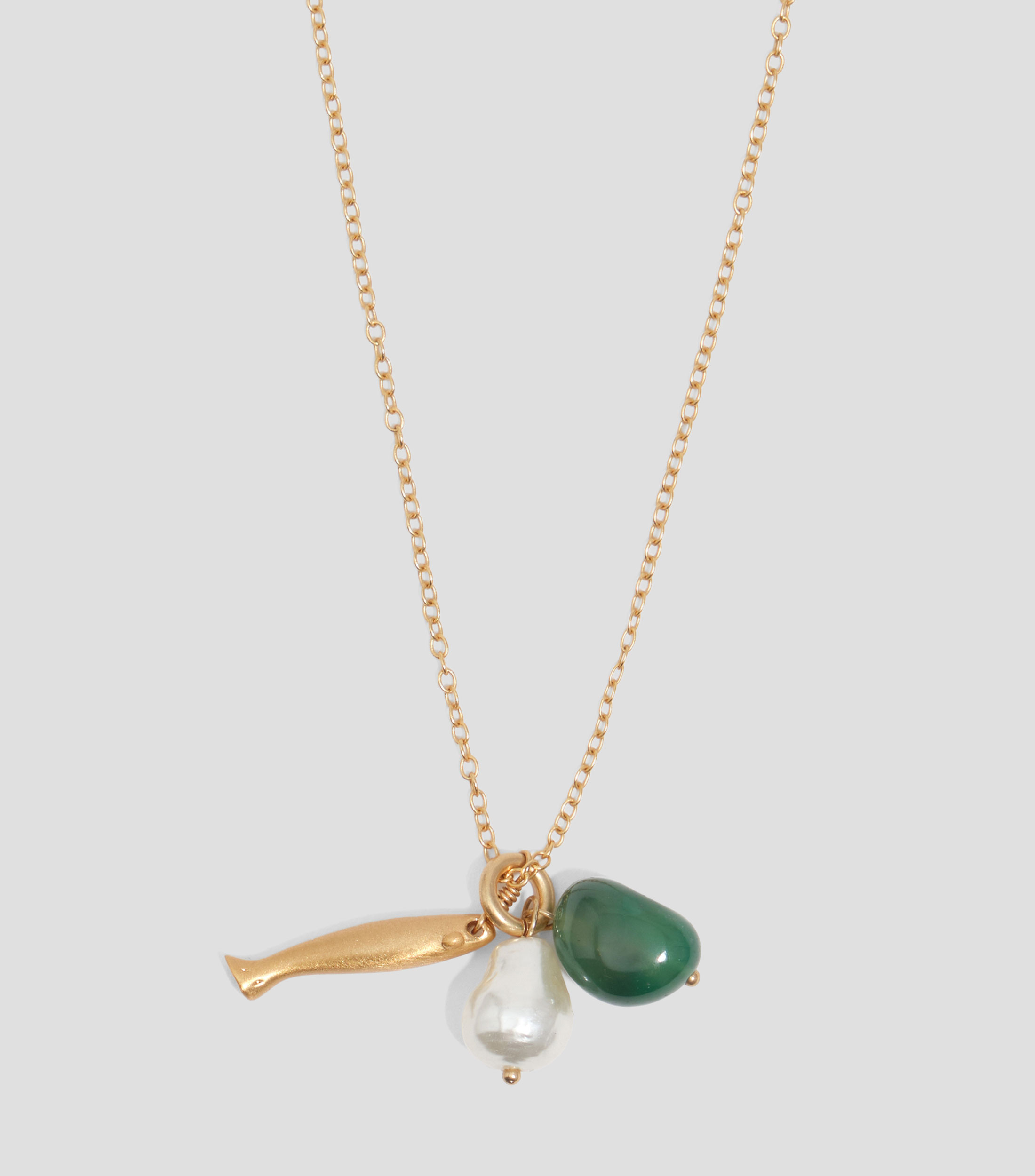 Collar pez y piedra dorado envejecido Mujer