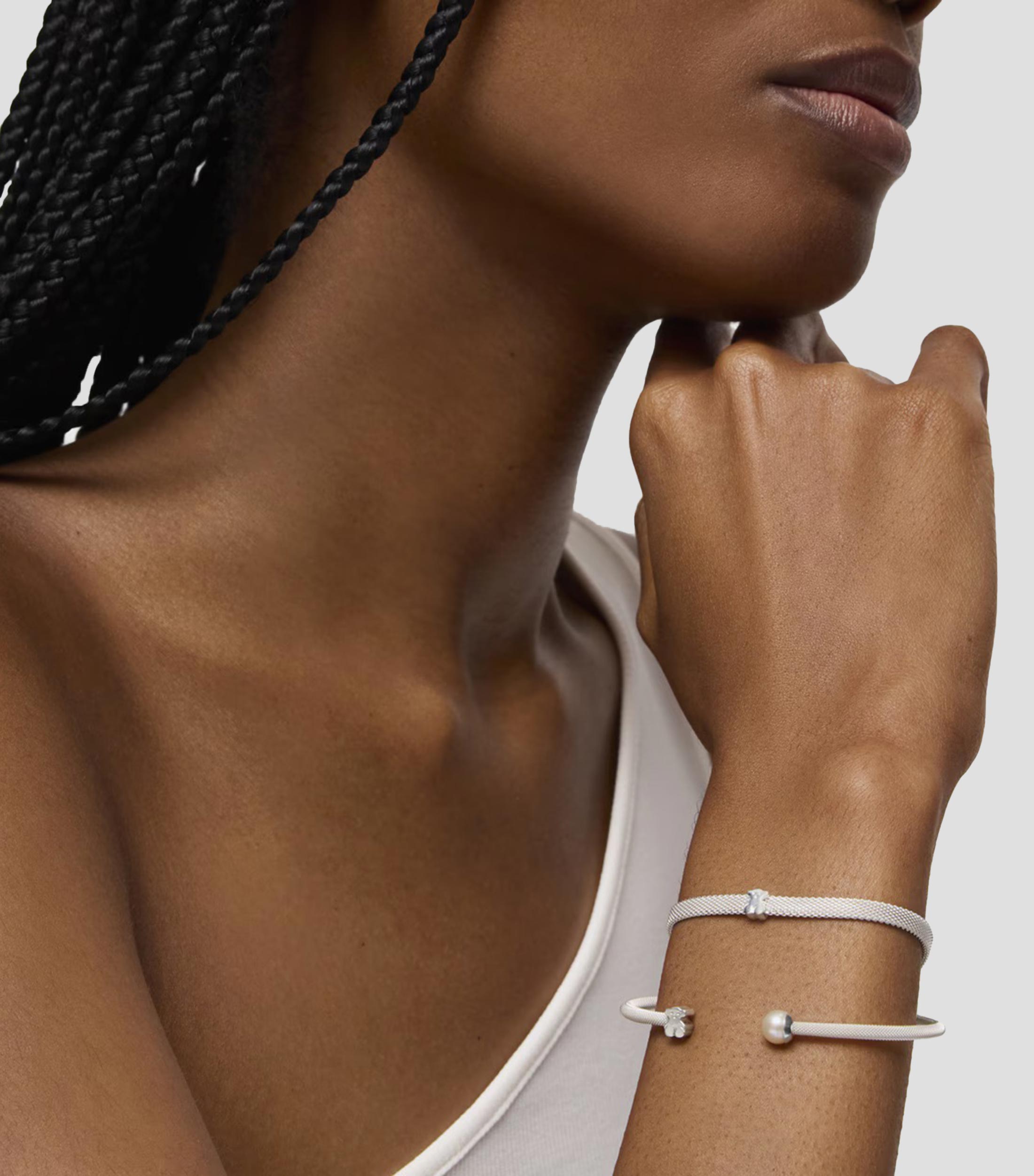 Brazalete en Plata mesh oso con perla Mujer