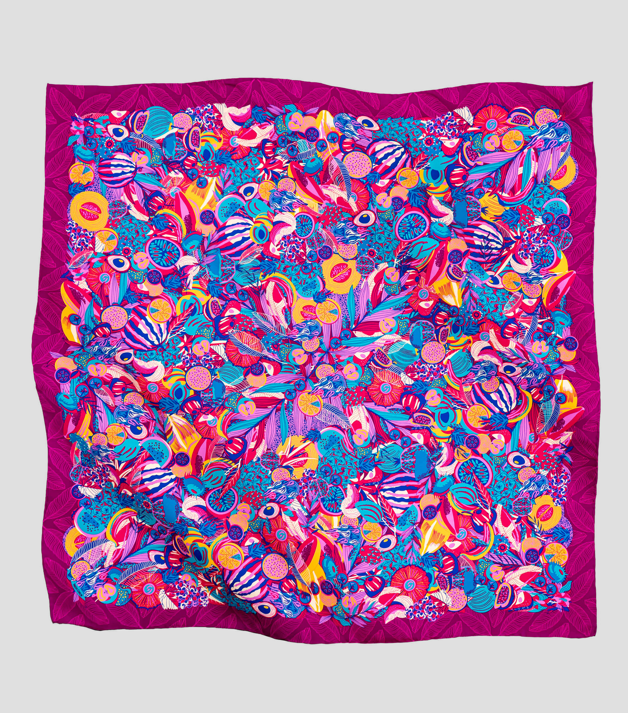 Mascada de seda fucsia estampada Mujer