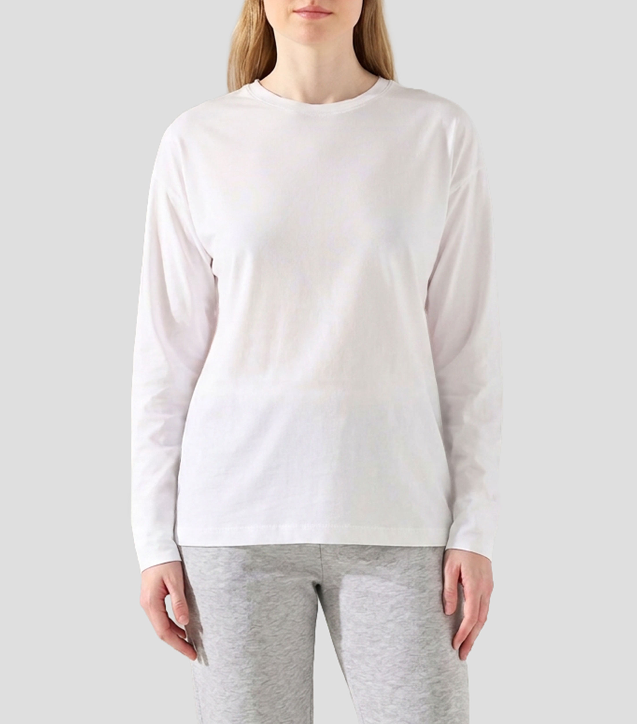 Playera de cuello redondo con manga larga lisa Mujer
