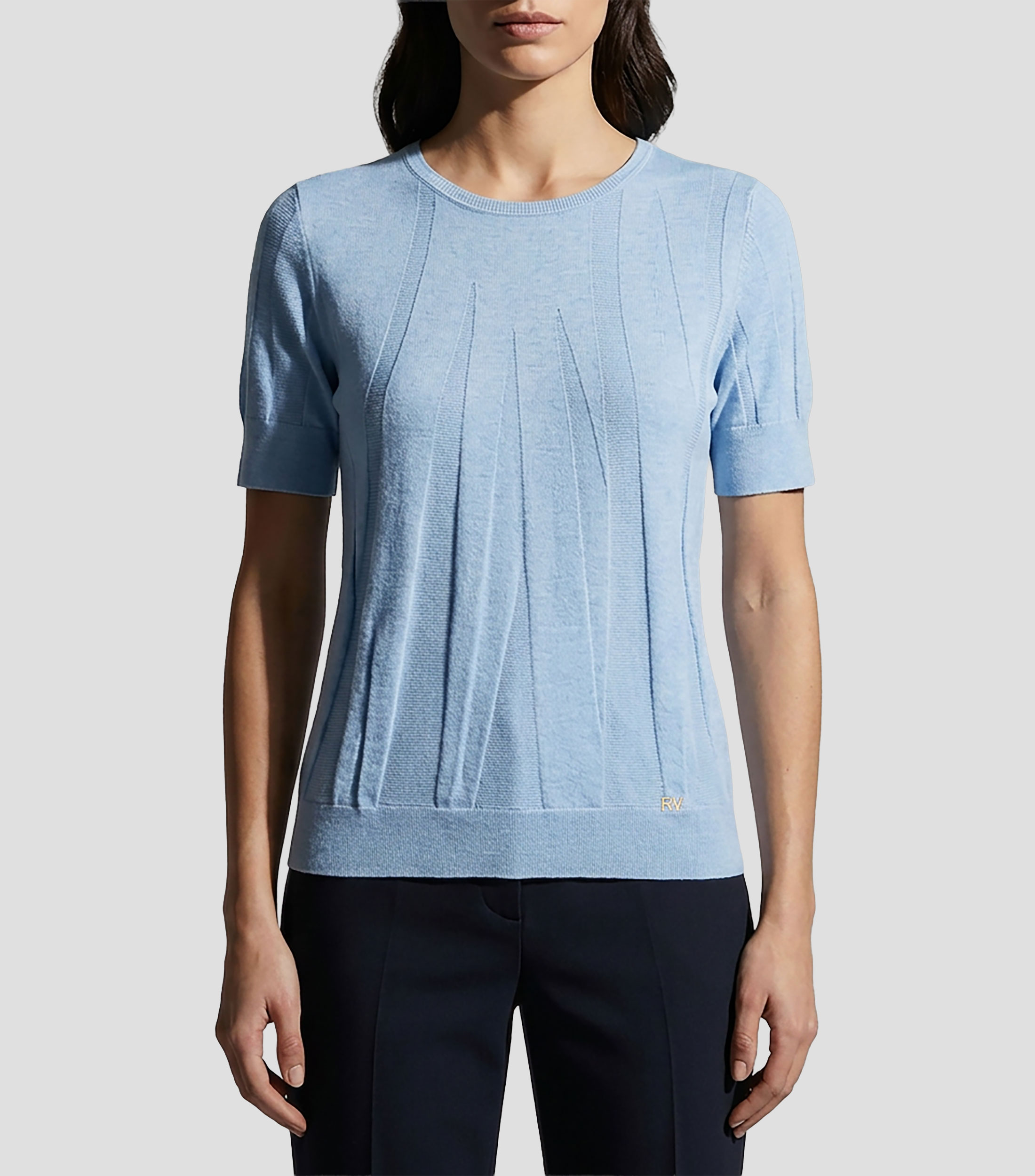 Playera cuello redondo manga corta lisa con motivos geométricos triangulares Mujer
