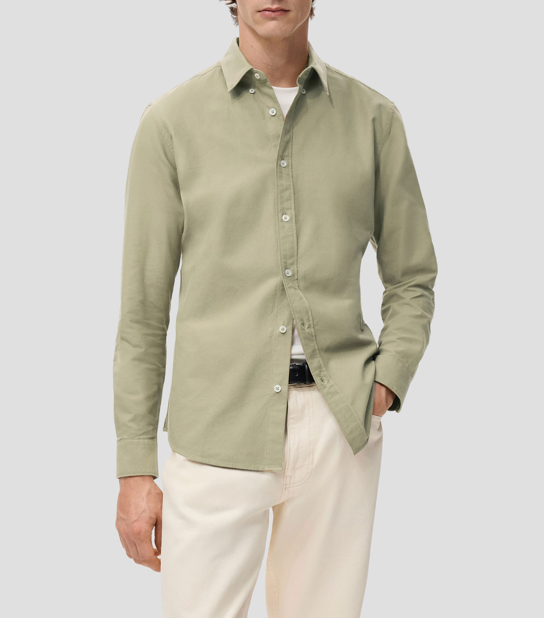 Camisa liso manga larga Hombre