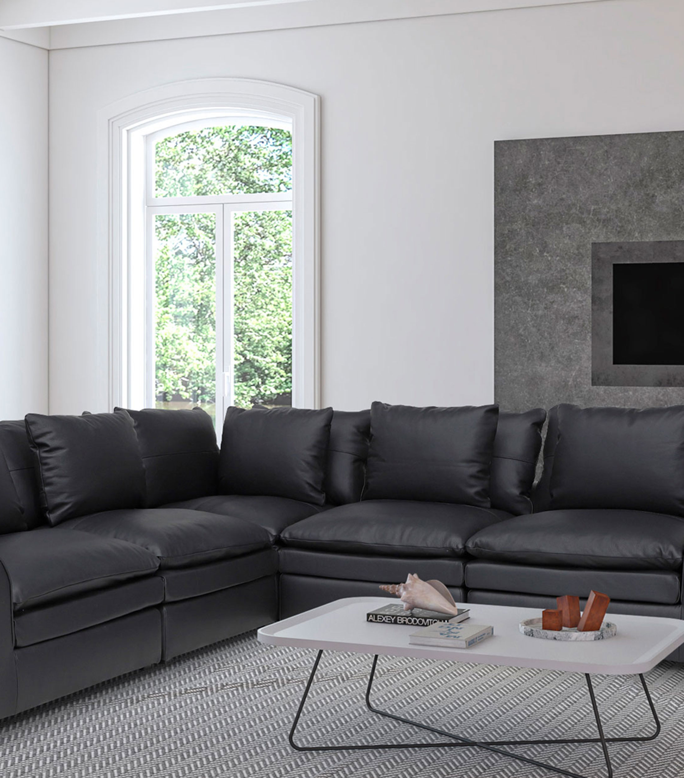 Sillón modular derecho en piel Maxine Negro