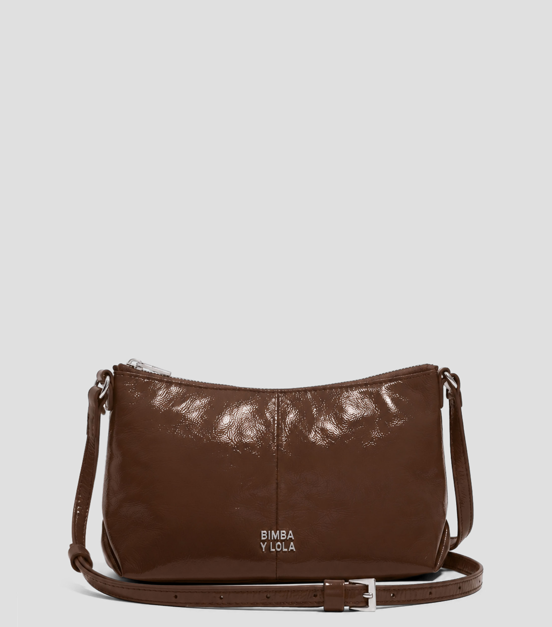 Bolsa crossbody mini piel brillante moca Mujer