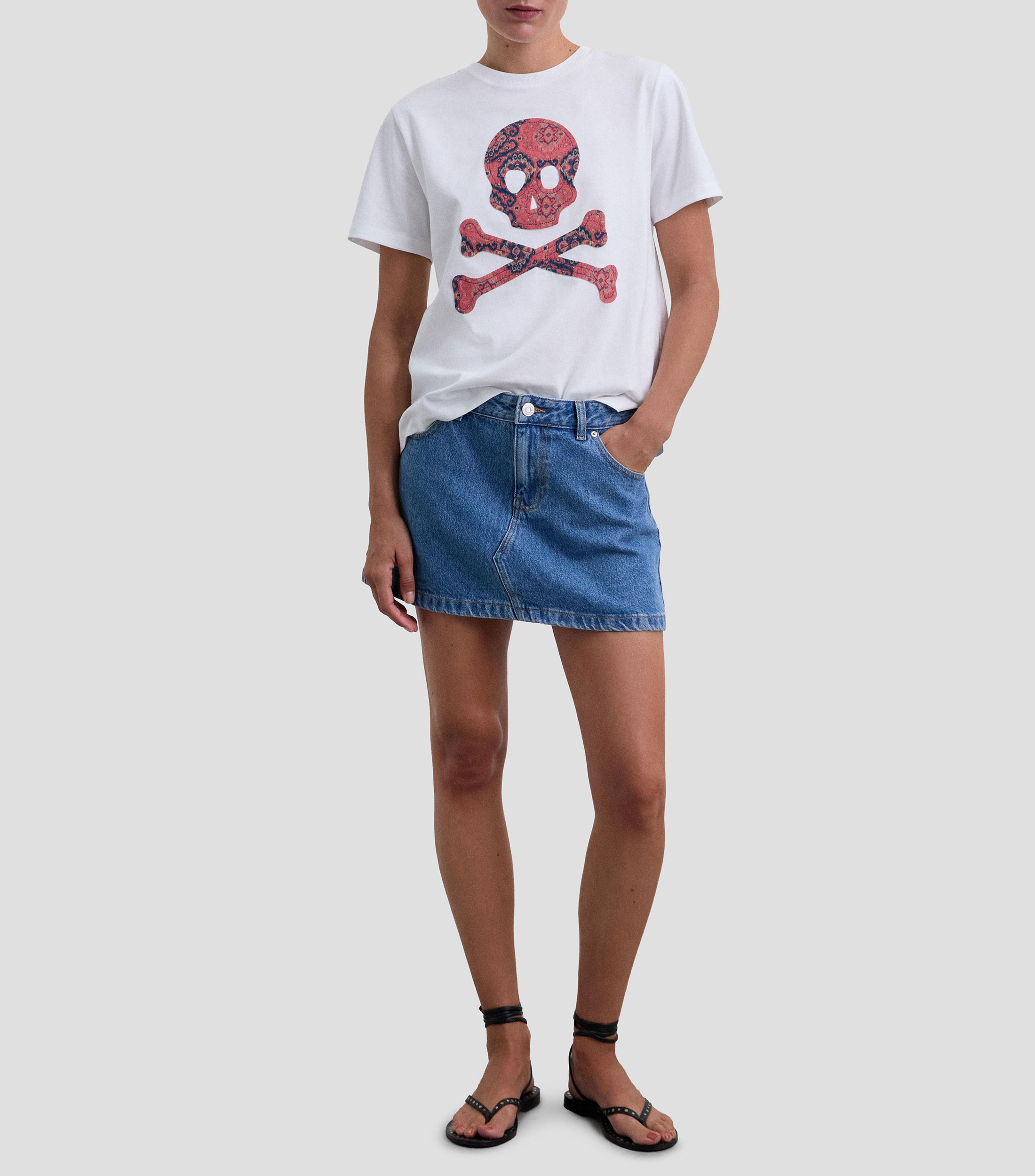 Playera cuello redondo manga corta con estampado Mujer